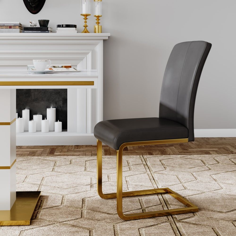Metal Leg Black Leather Dining Chairs