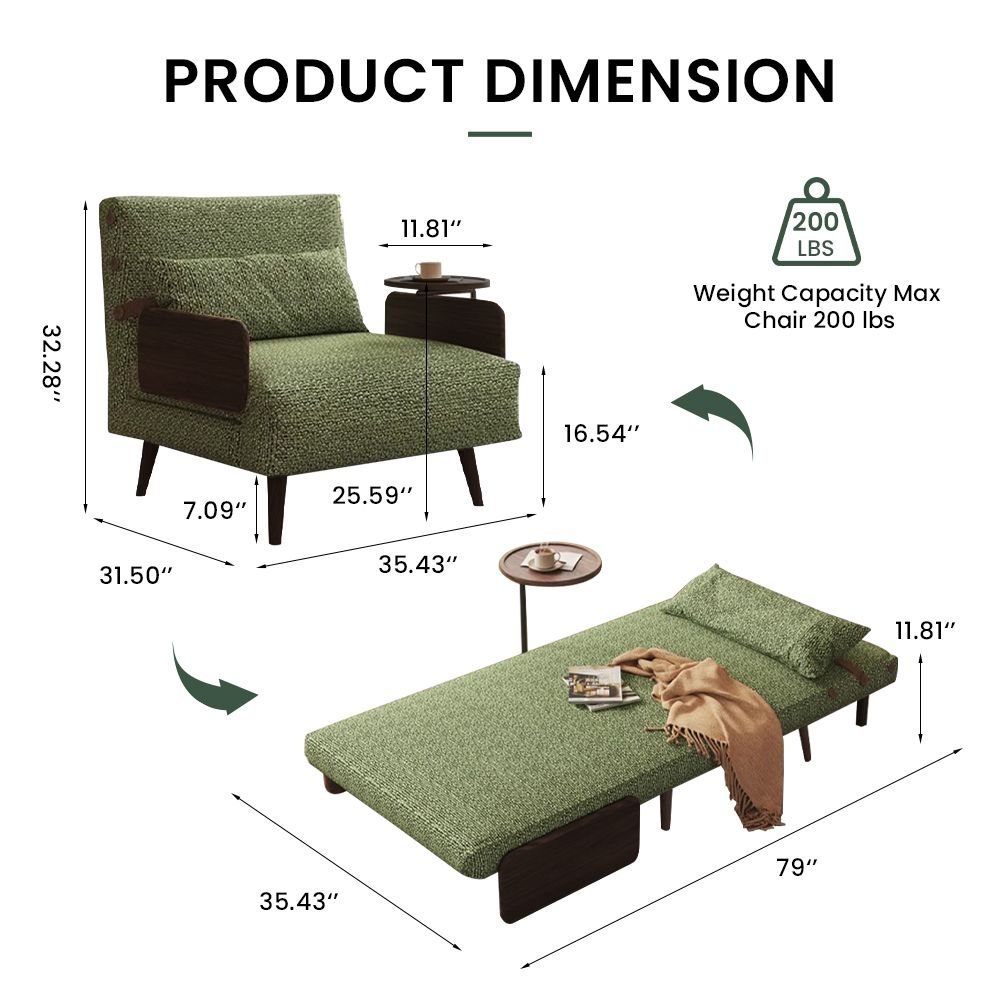 Extendable Green Cotton & Linen Accent Chairs