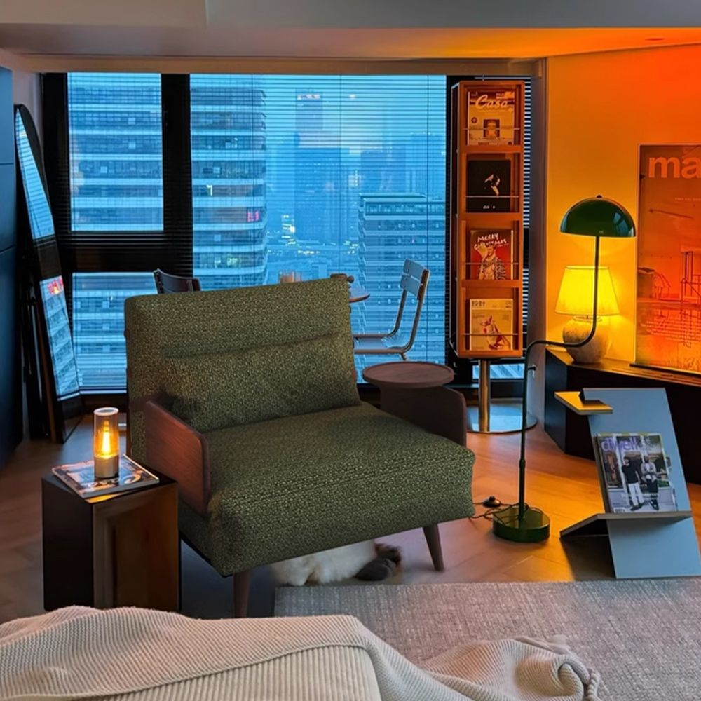 Mid Century Modern Green Cotton & Linen Accent Chairs