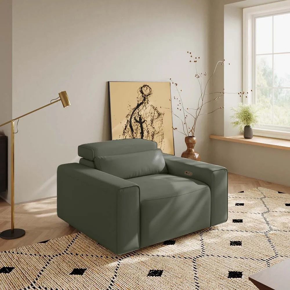 Power Outlet Dark Green Eco-friendly Microfiber Leather Accent Chairs