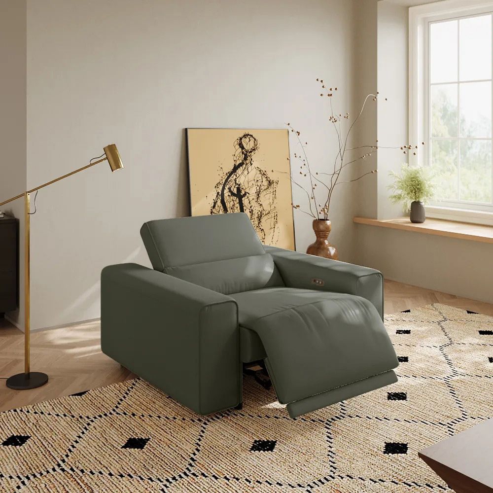 Power Reclining Sofas Dark Green Eco-friendly Microfiber Leather Accent Chairs