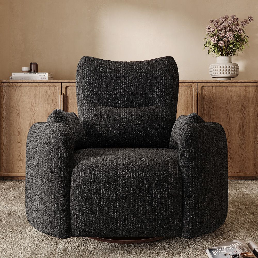 Deep Seat Black Chenille Accent Chairs