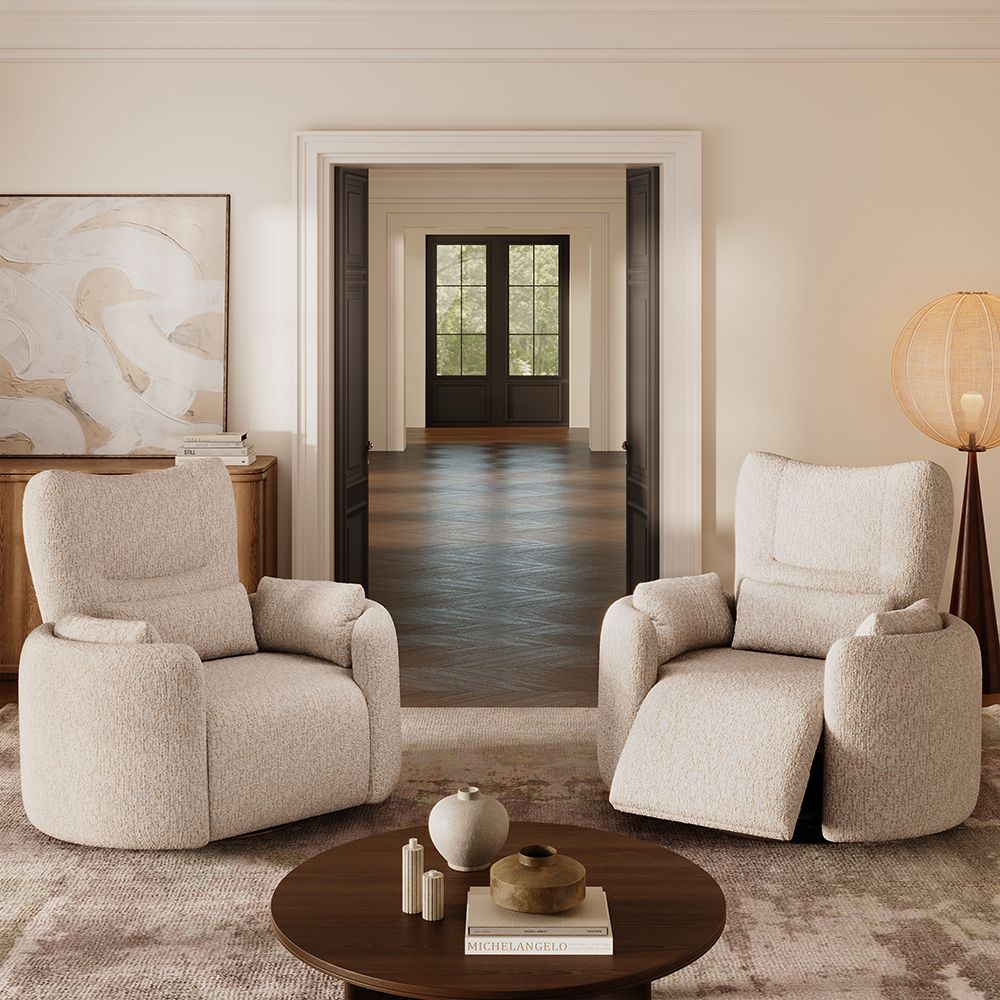 Electric Beige Chenille Accent Chairs