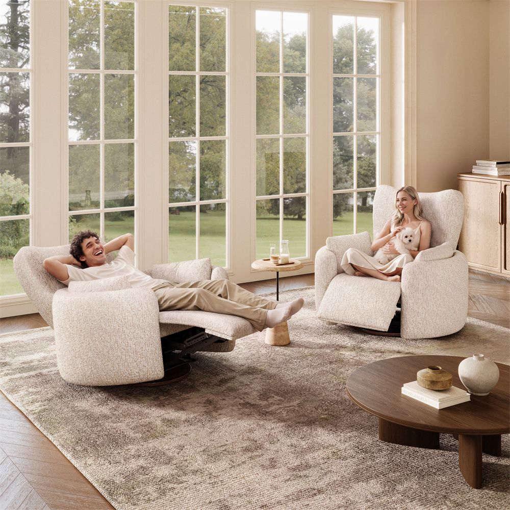 Comfortable Beige Chenille Accent Chairs
