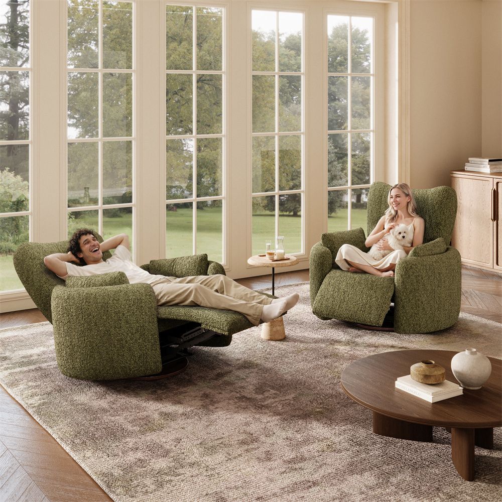 Mid Century Modern Green Chenille Accent Chairs