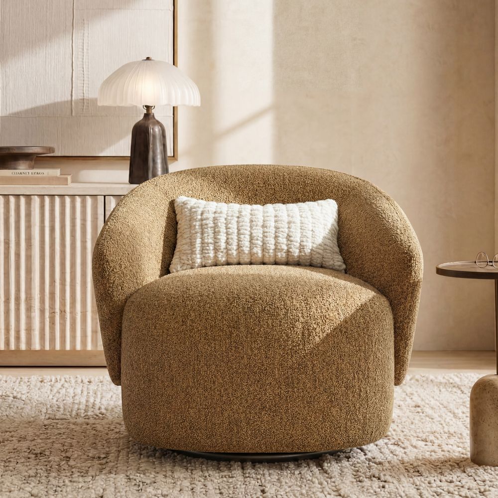 Medium Brown Bouclé Accent Chairs