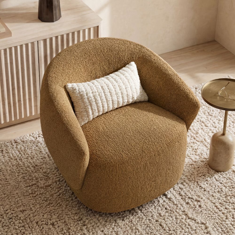 Medium Brown Bouclé Accent Chairs