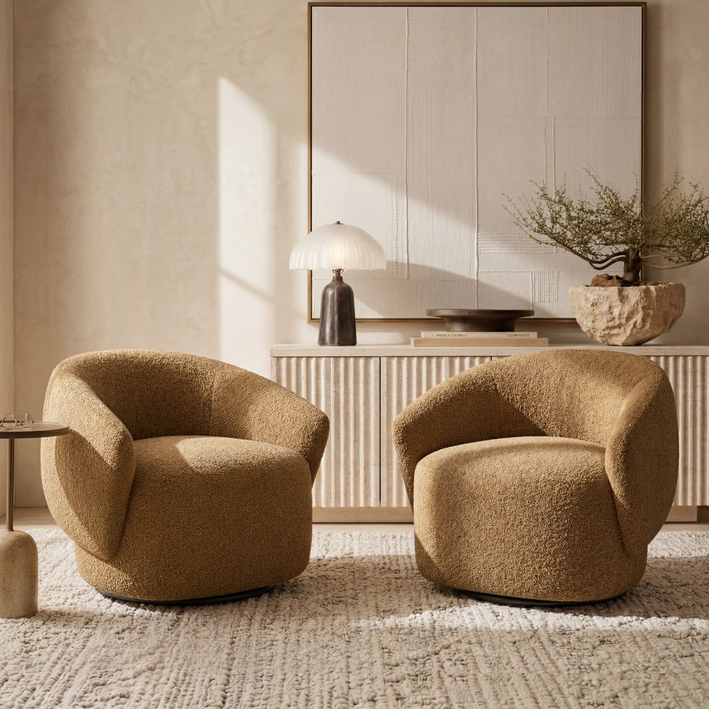 Soft Brown Bouclé Accent Chairs