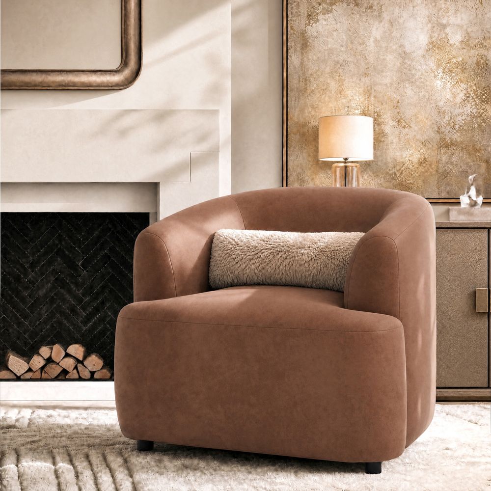 Apartment Brown Suede Fabric Accent Chairs