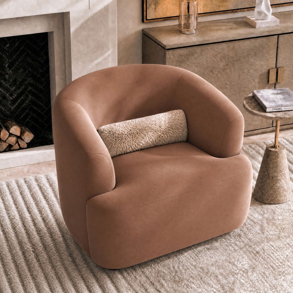 Comfortable Brown Suede Fabric Accent Chairs
