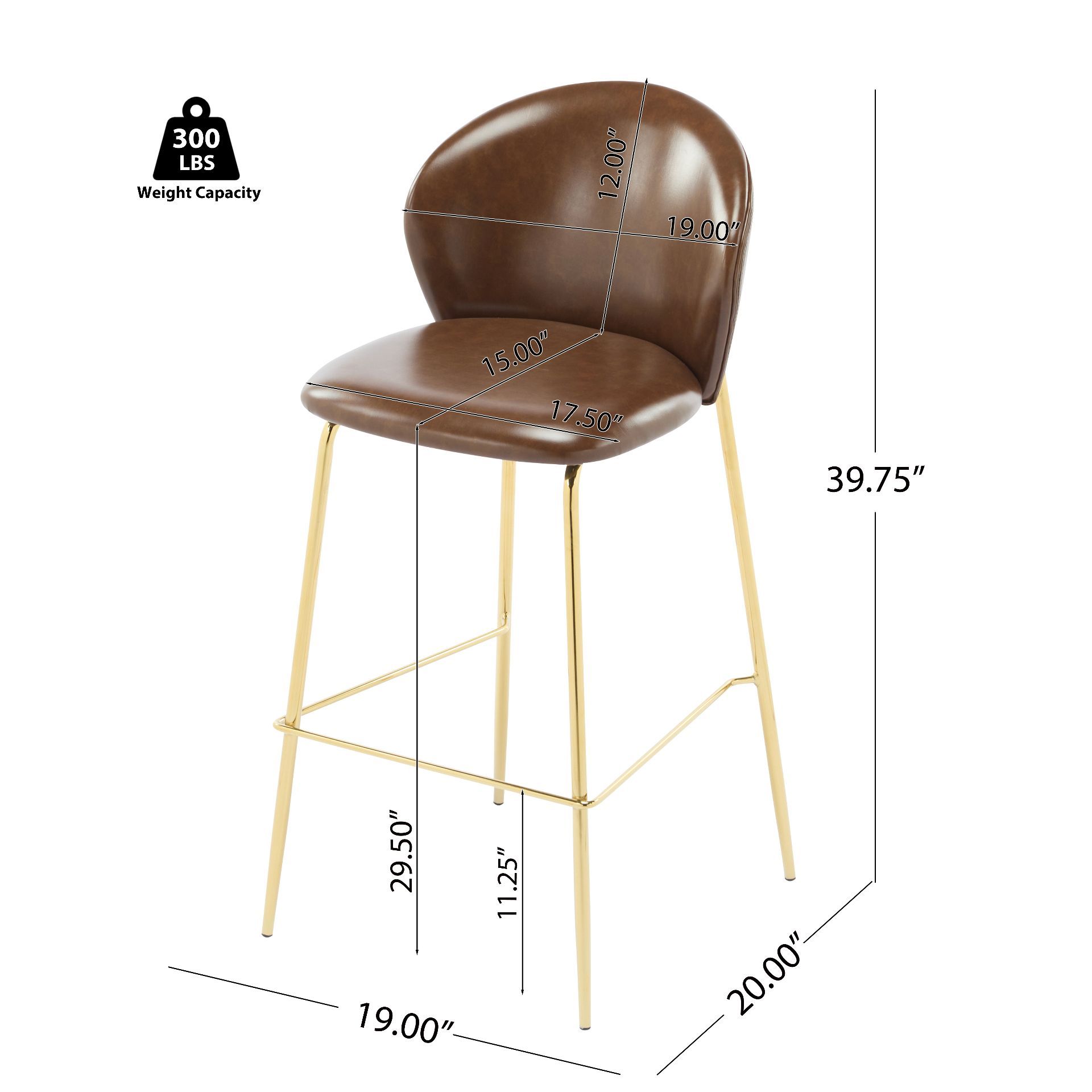 Iron Dark Brown PU Leather & Plywood Bar Stools & Counter Stools