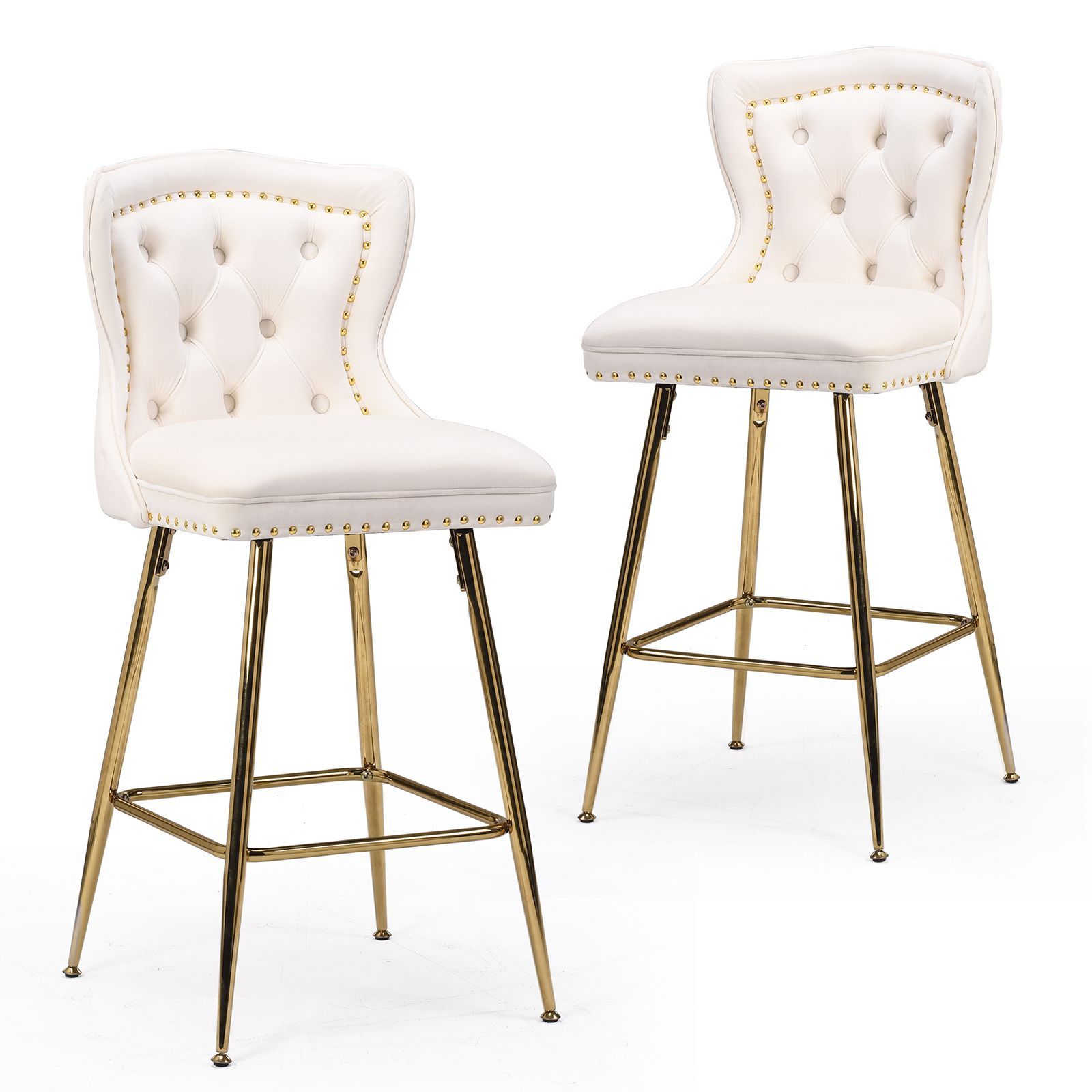Modern Luxury Beige & Gold Velvet Bar Stools & Counter Stools