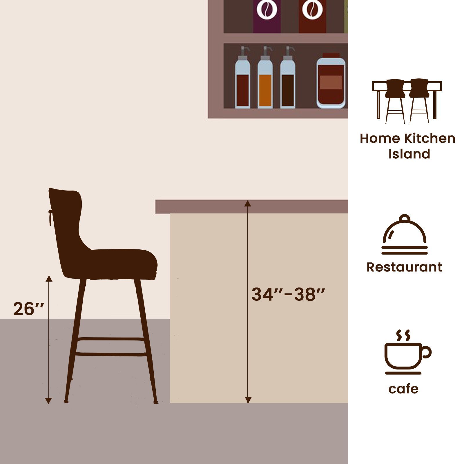 Modern Beige & Gold Velvet Bar Stools & Counter Stools