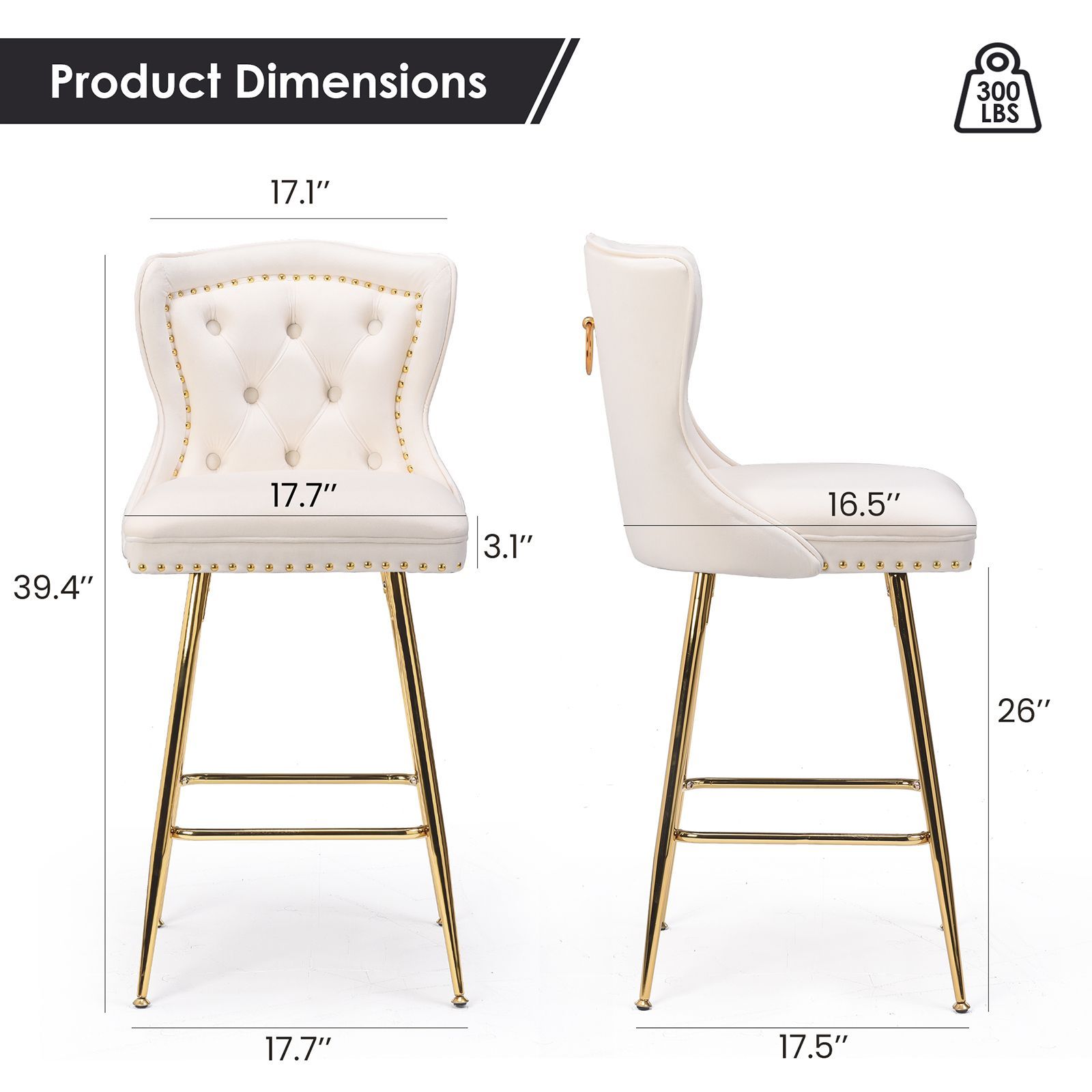 Velvet Beige & Gold Velvet Bar Stools & Counter Stools