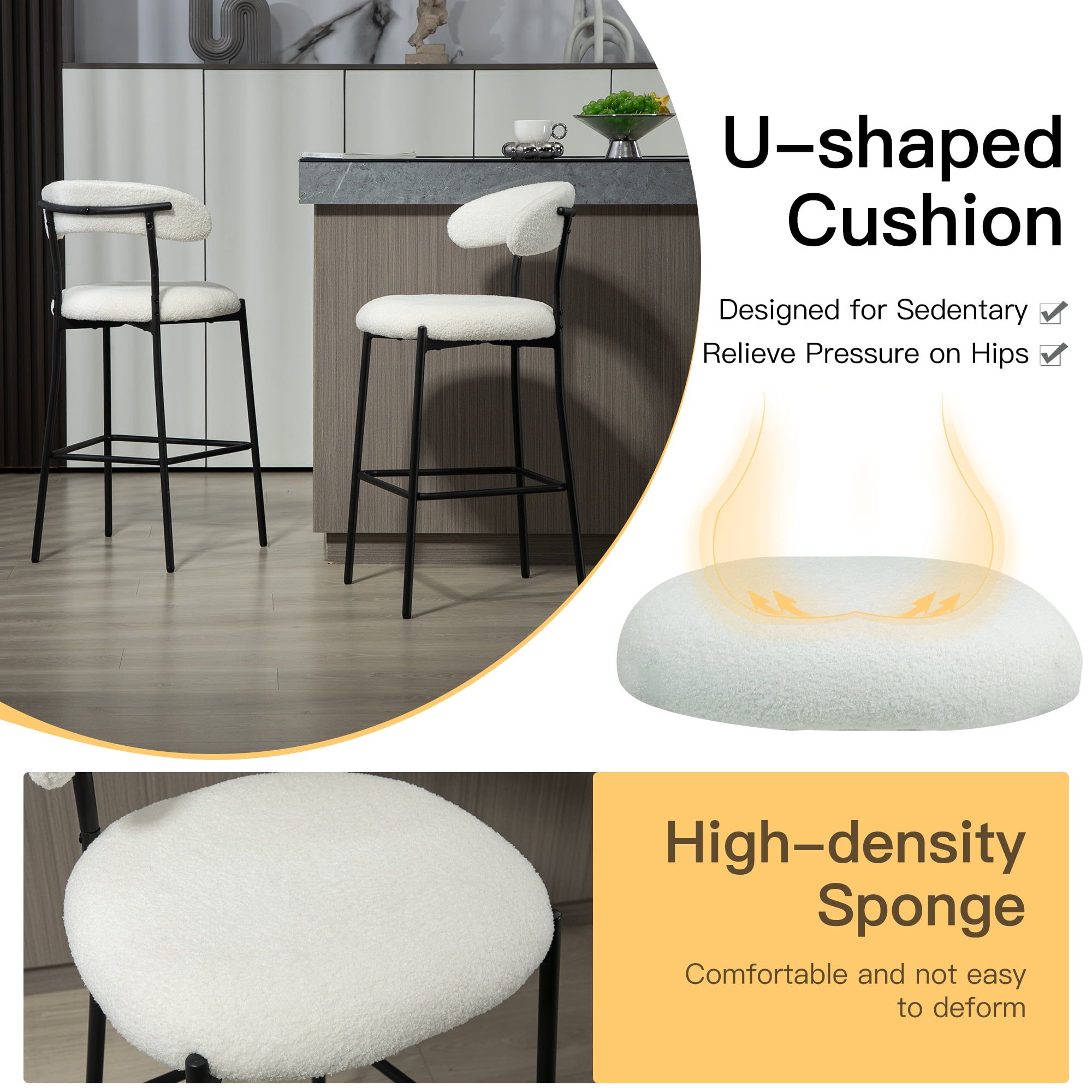 Partly Assemble White Fabric Bar Stools & Counter Stools