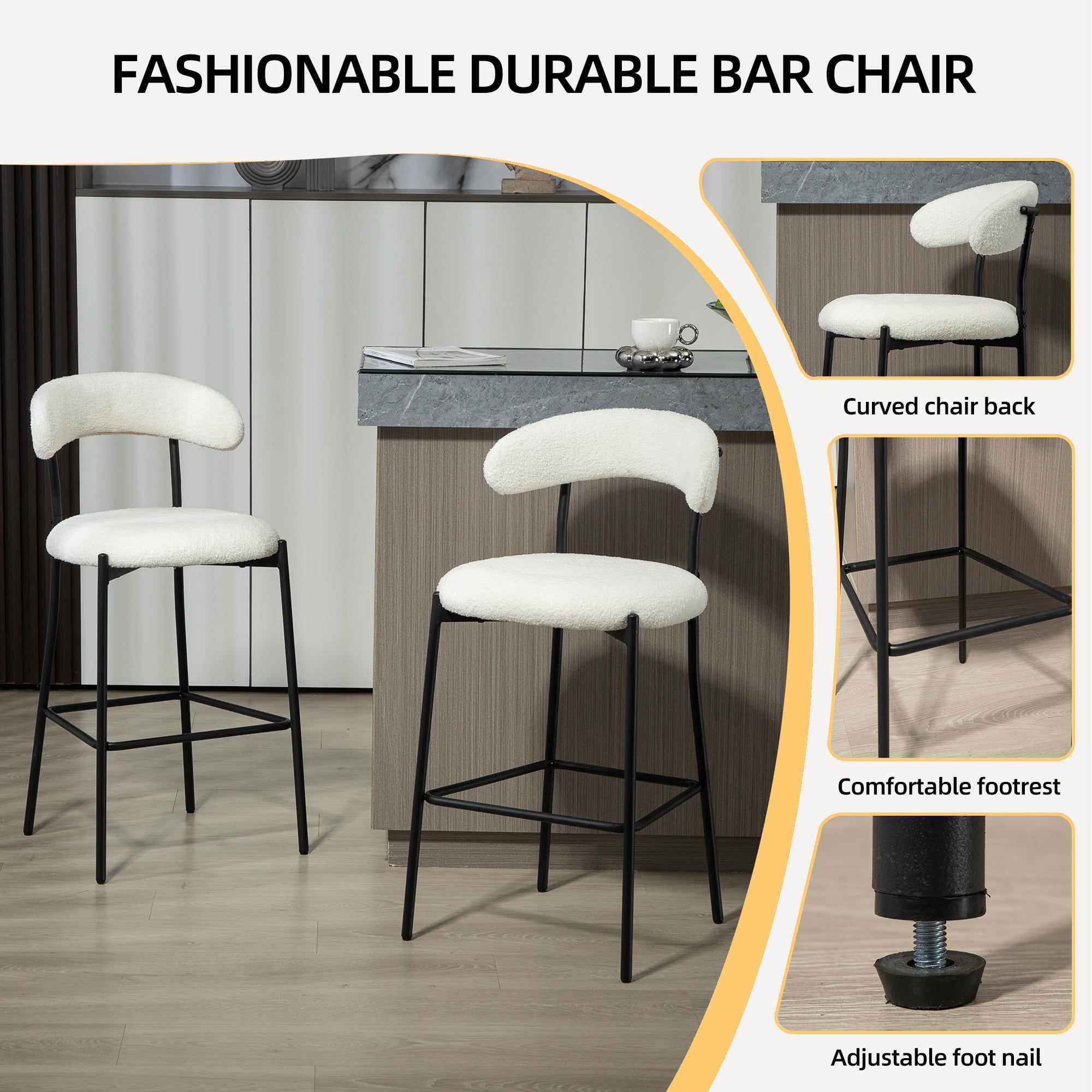 2 Seaters White Fabric Bar Stools & Counter Stools