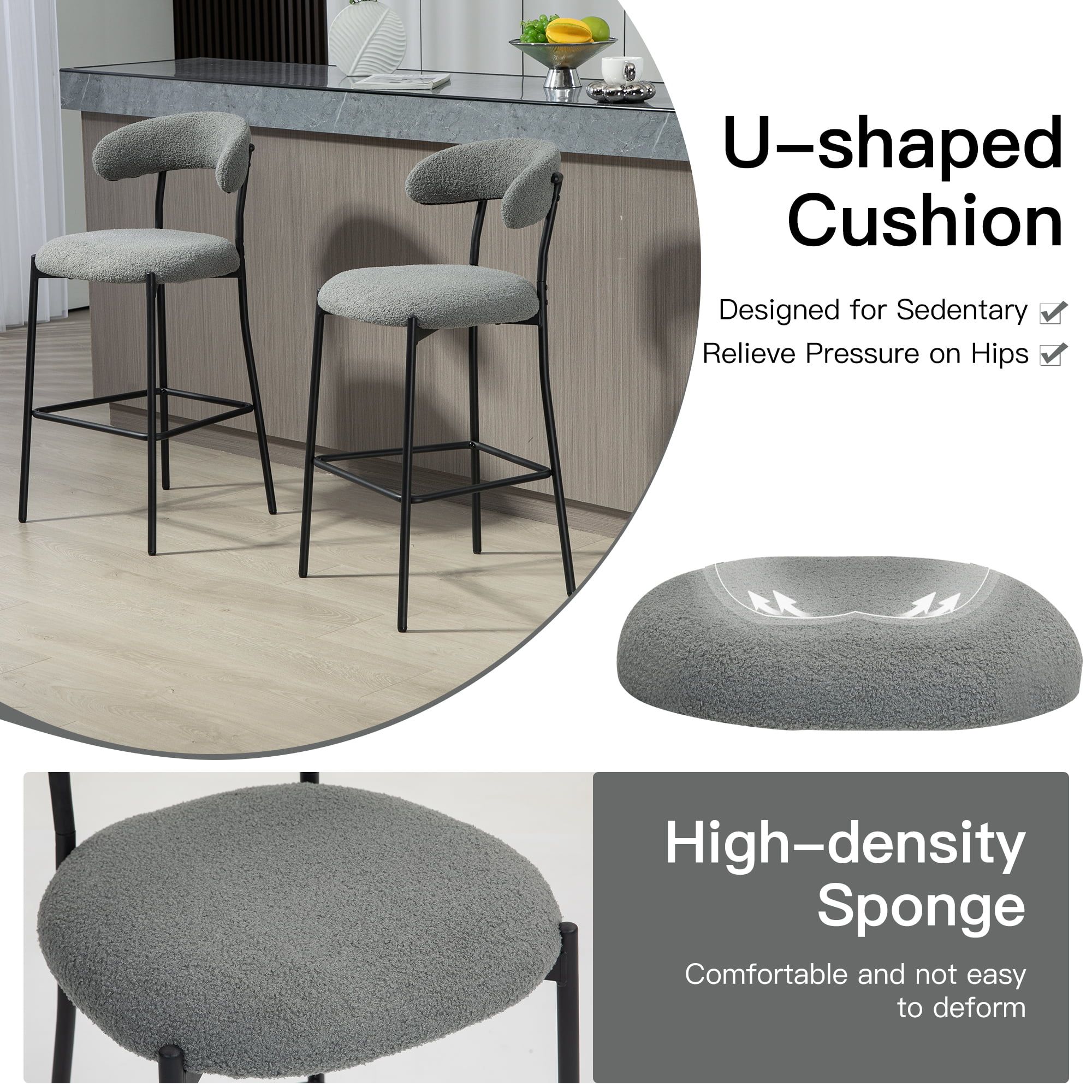 Metal Leg Gray Fabric Bar Stools & Counter Stools