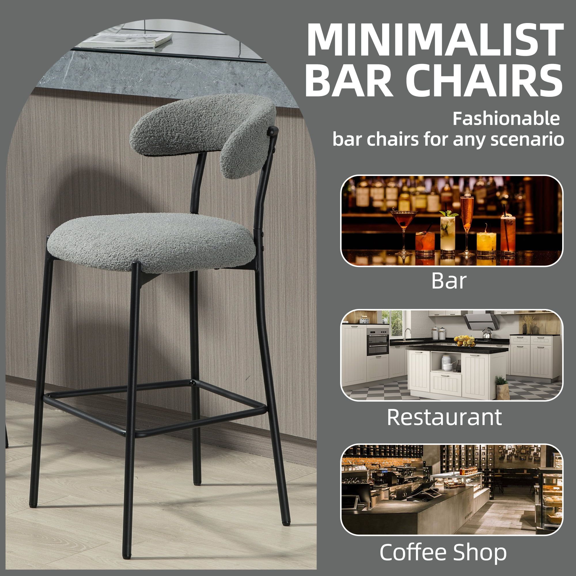 2 Seaters Gray Fabric Bar Stools & Counter Stools