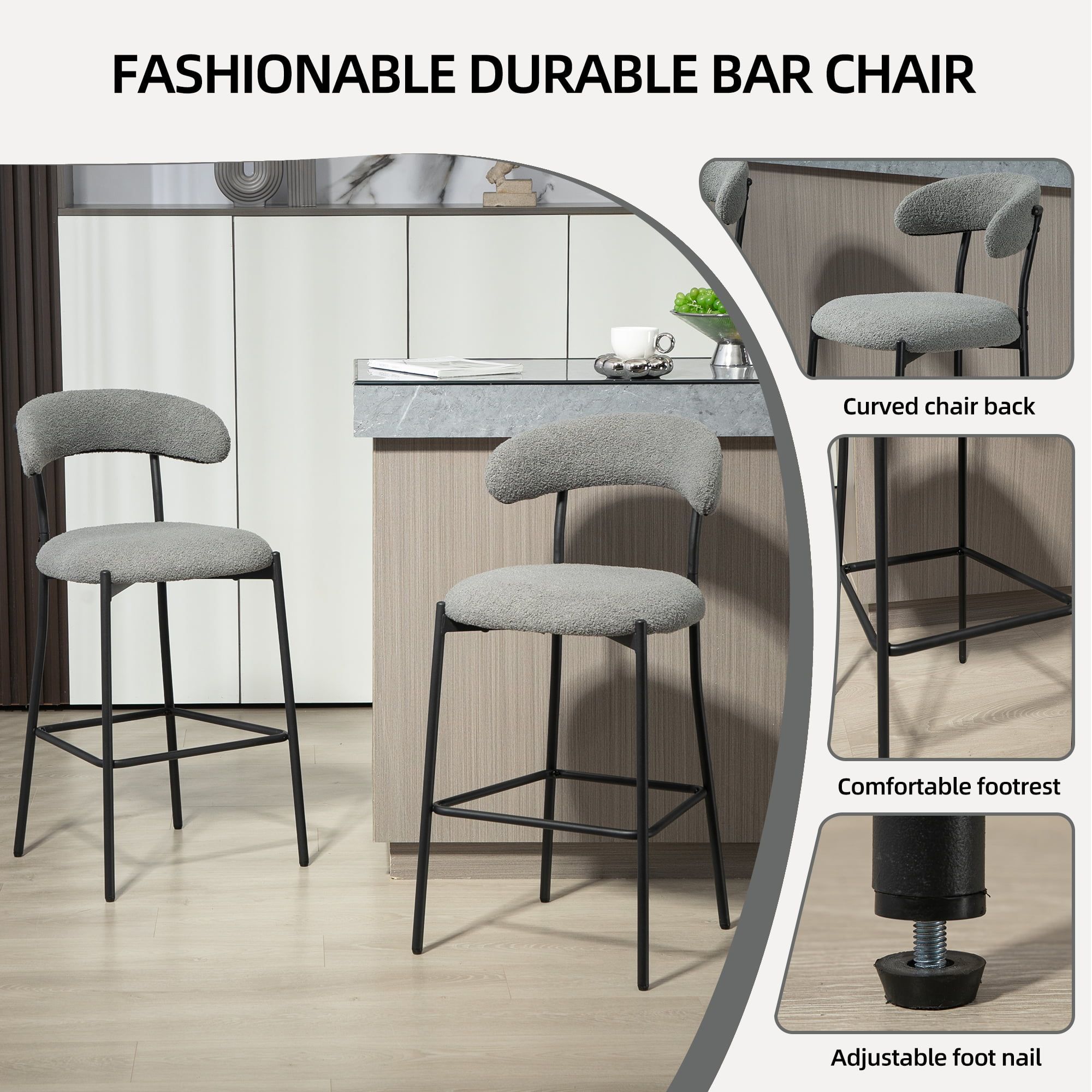 2 Seaters Gray Fabric Bar Stools & Counter Stools