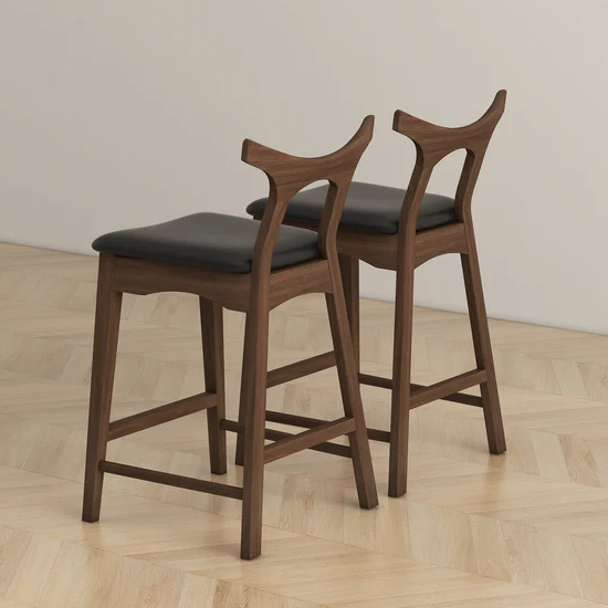 Counter Height Black & Brown PU Leather & Solid Wood Bar Stools & Counter Stools