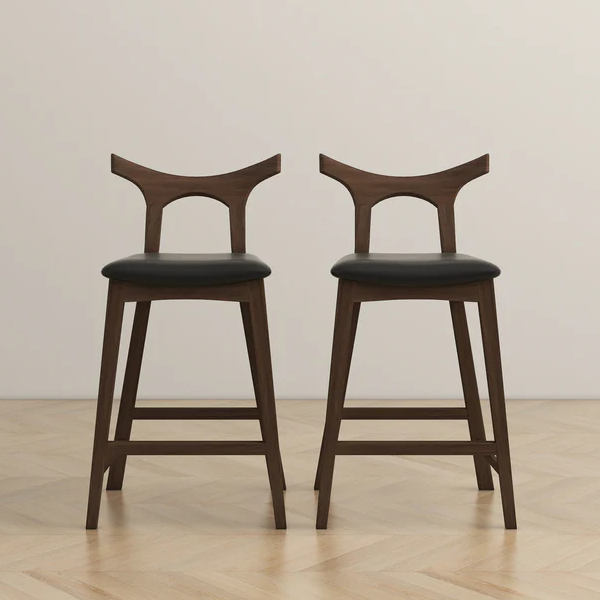 Solid Wood Black & Brown PU Leather & Solid Wood Bar Stools & Counter Stools