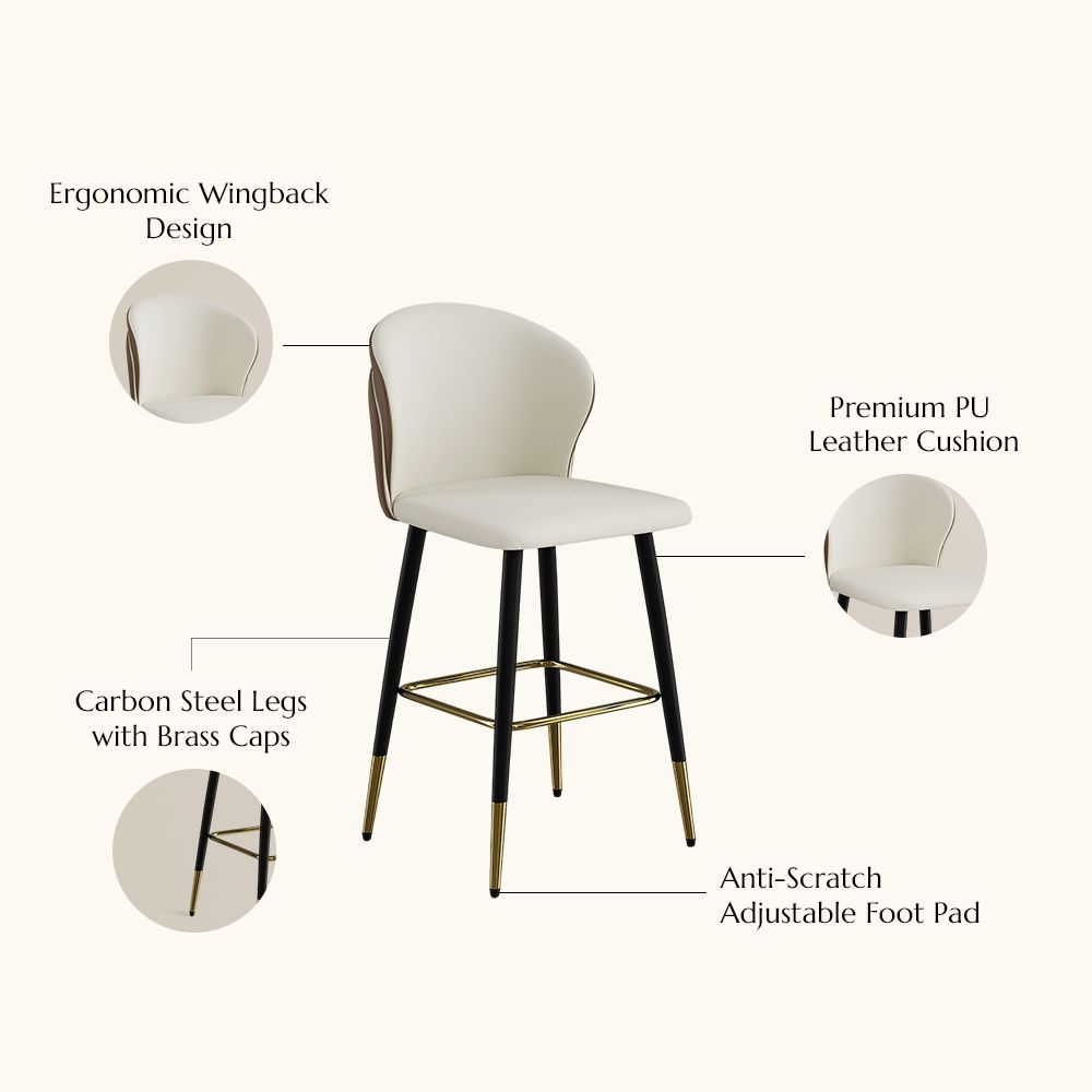 Wood Leg Beige & Brown PU Leather Bar Stools & Counter Stools