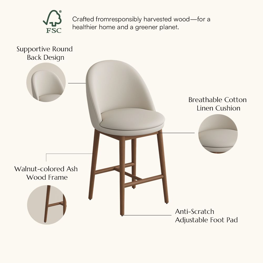 Counter Height Beige & Light Walnut PU Leather Bar Stools & Counter Stools