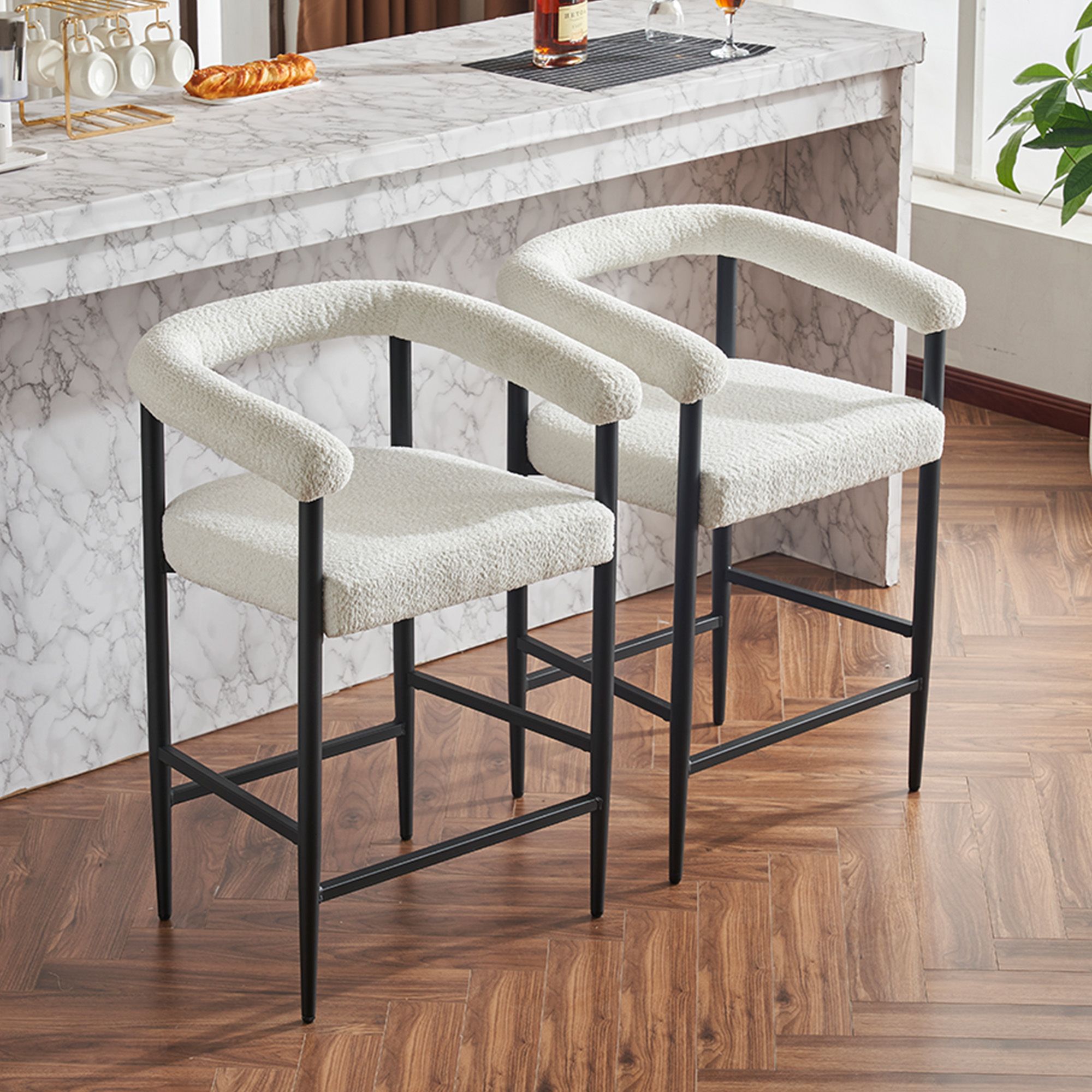 Modern White Bouclé Bar Stools & Counter Stools