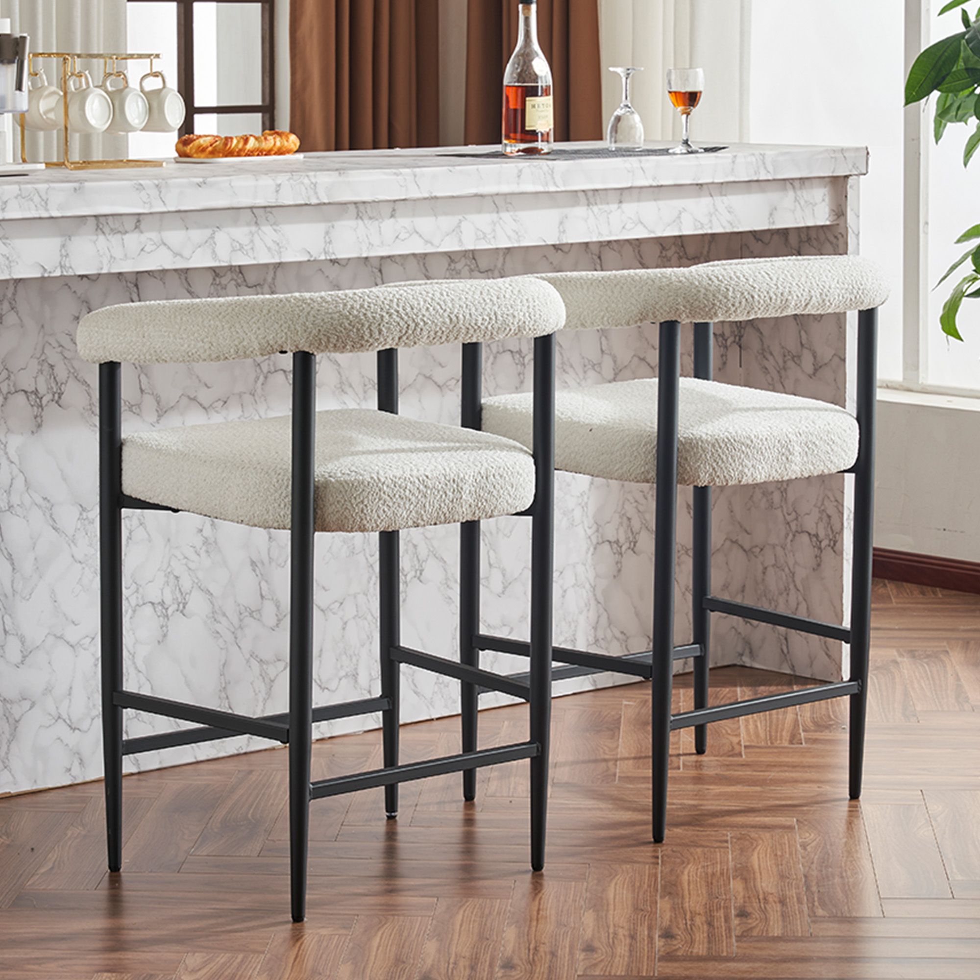 Metal White Bouclé Bar Stools & Counter Stools