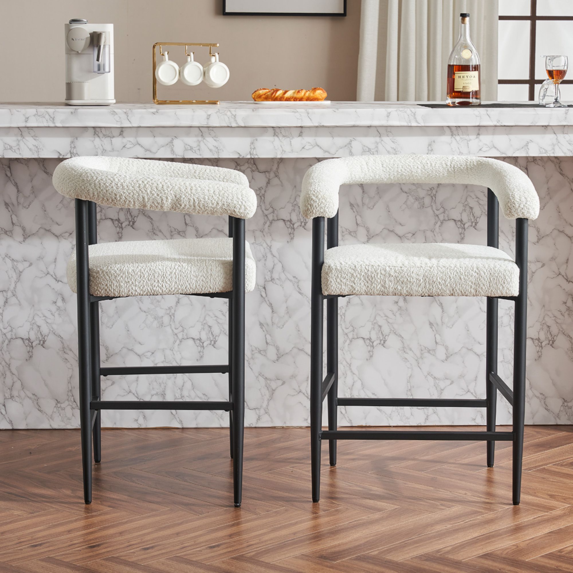 Modern White Bouclé Bar Stools & Counter Stools