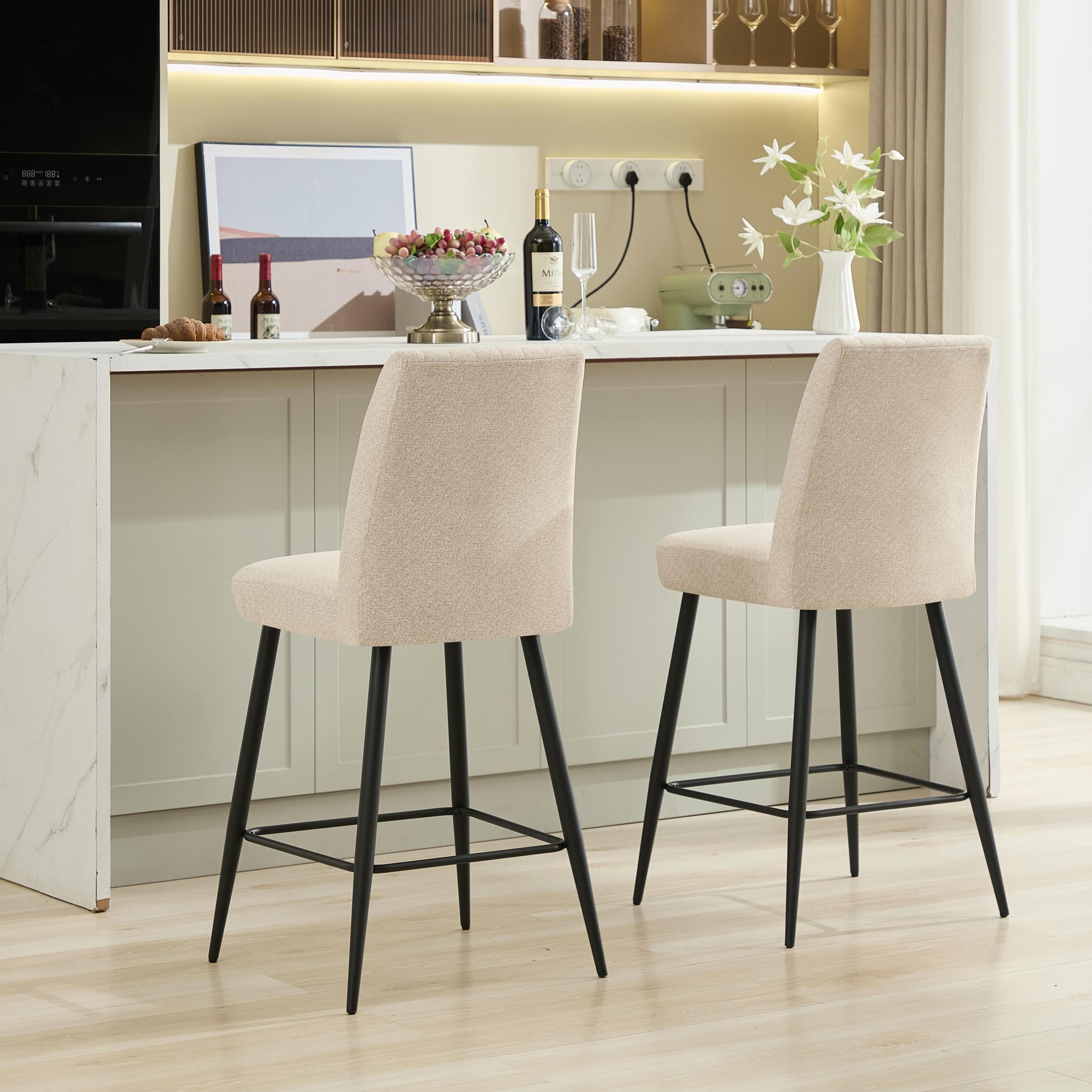 Contemporary Beige Velvet Bar Stools & Counter Stools