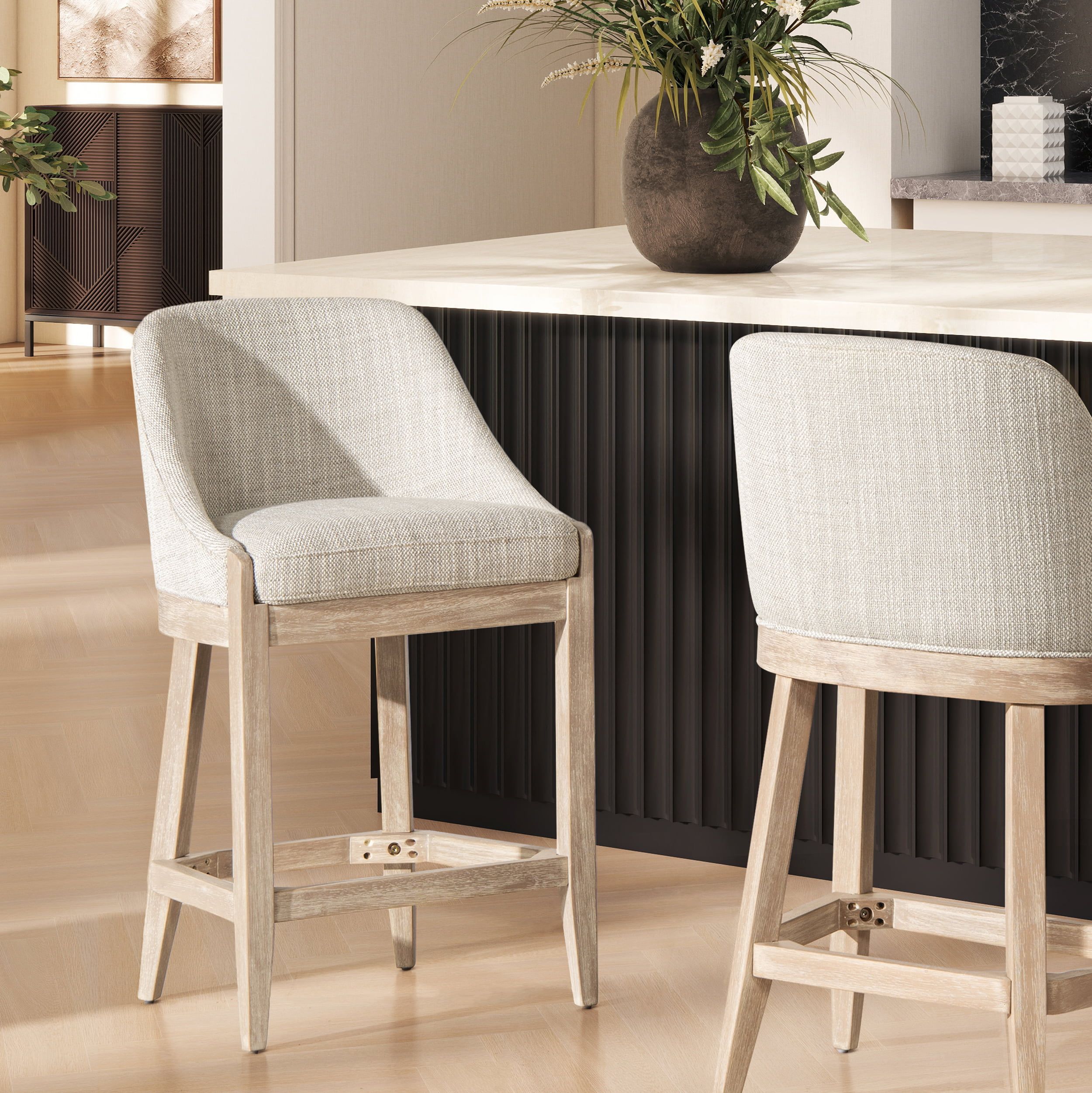 Wood Light Gray & Natural Wood Polyester Blend & Iron Bar Stools & Counter Stools