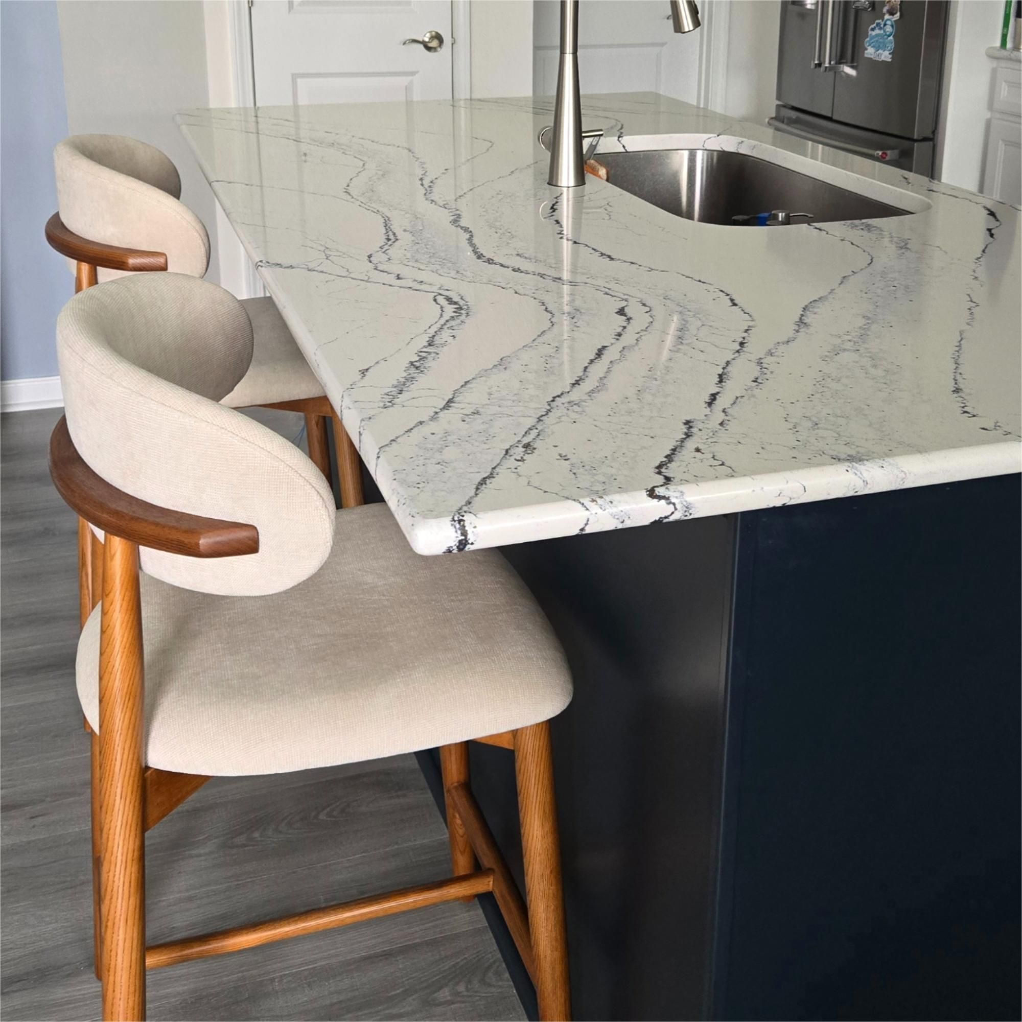 Beige & Light Walnut Cotton Linen Bar Stools & Counter Stools