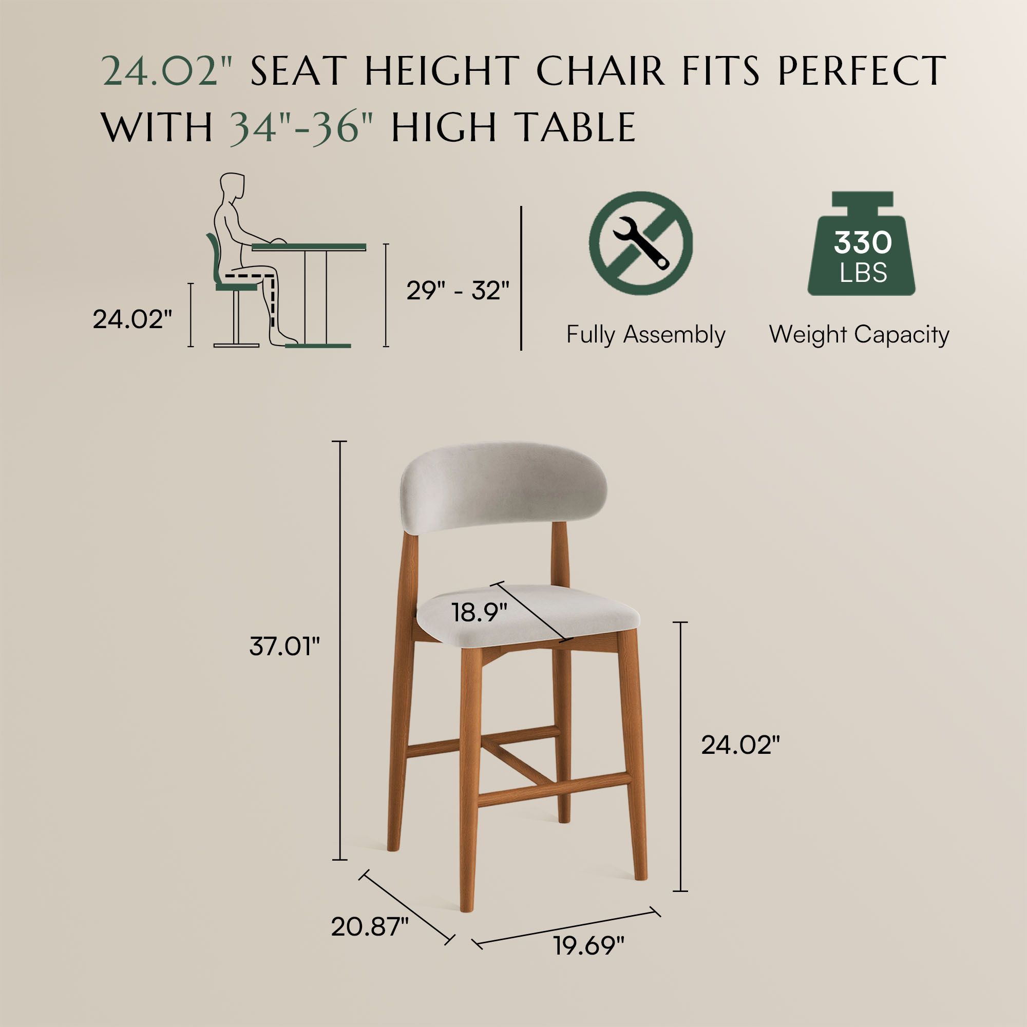 Beige & Light Walnut Cotton Linen Bar Stools & Counter Stools