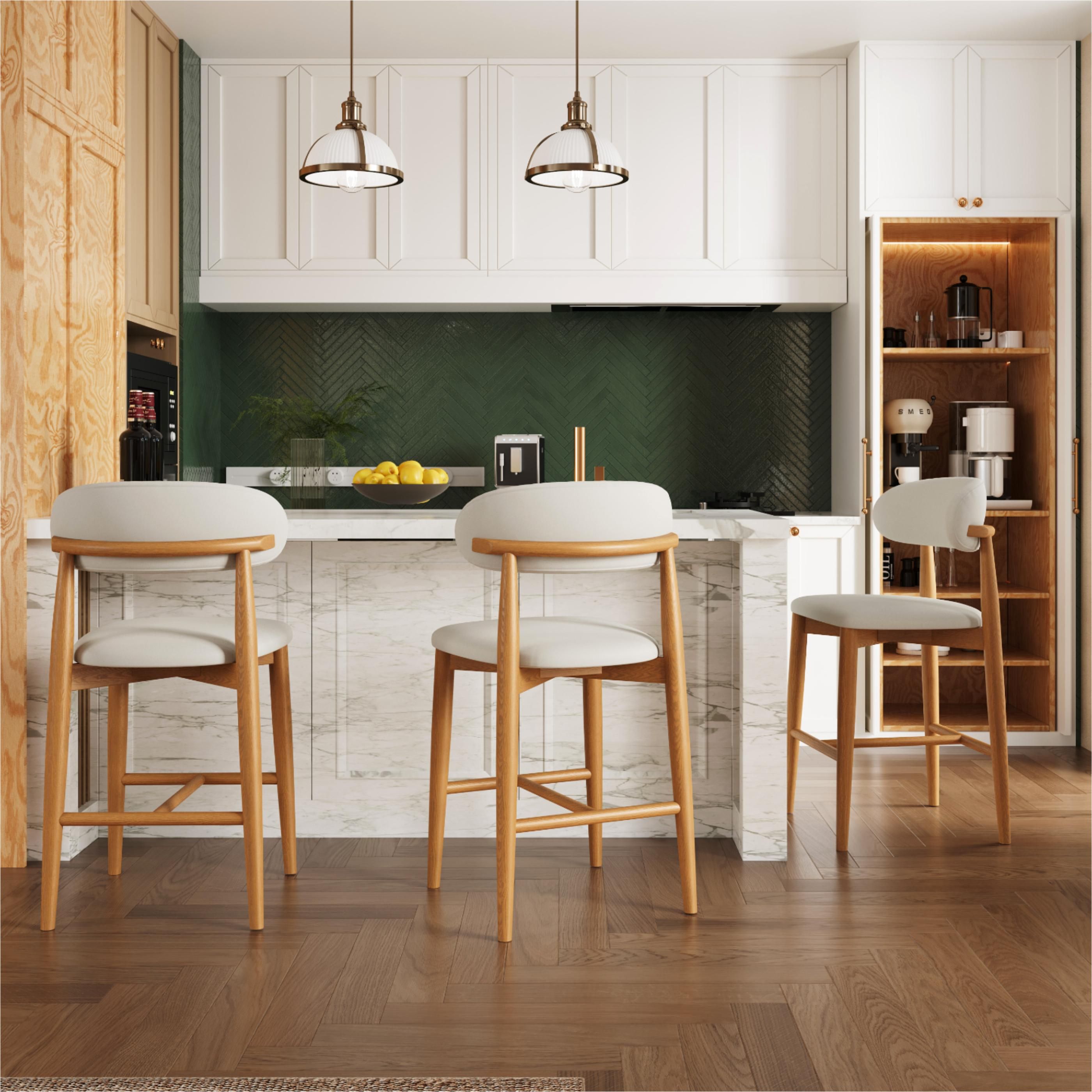 Wood Beige & Light Walnut PU Leather Bar Stools & Counter Stools