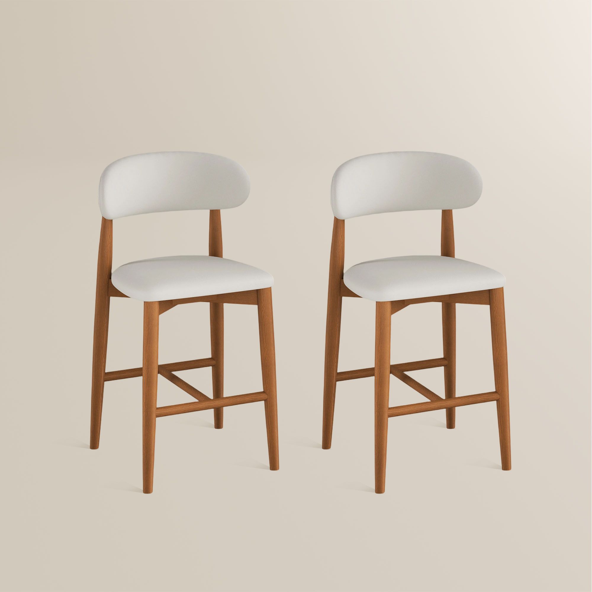 Counter Height Beige & Light Walnut PU Leather Bar Stools & Counter Stools