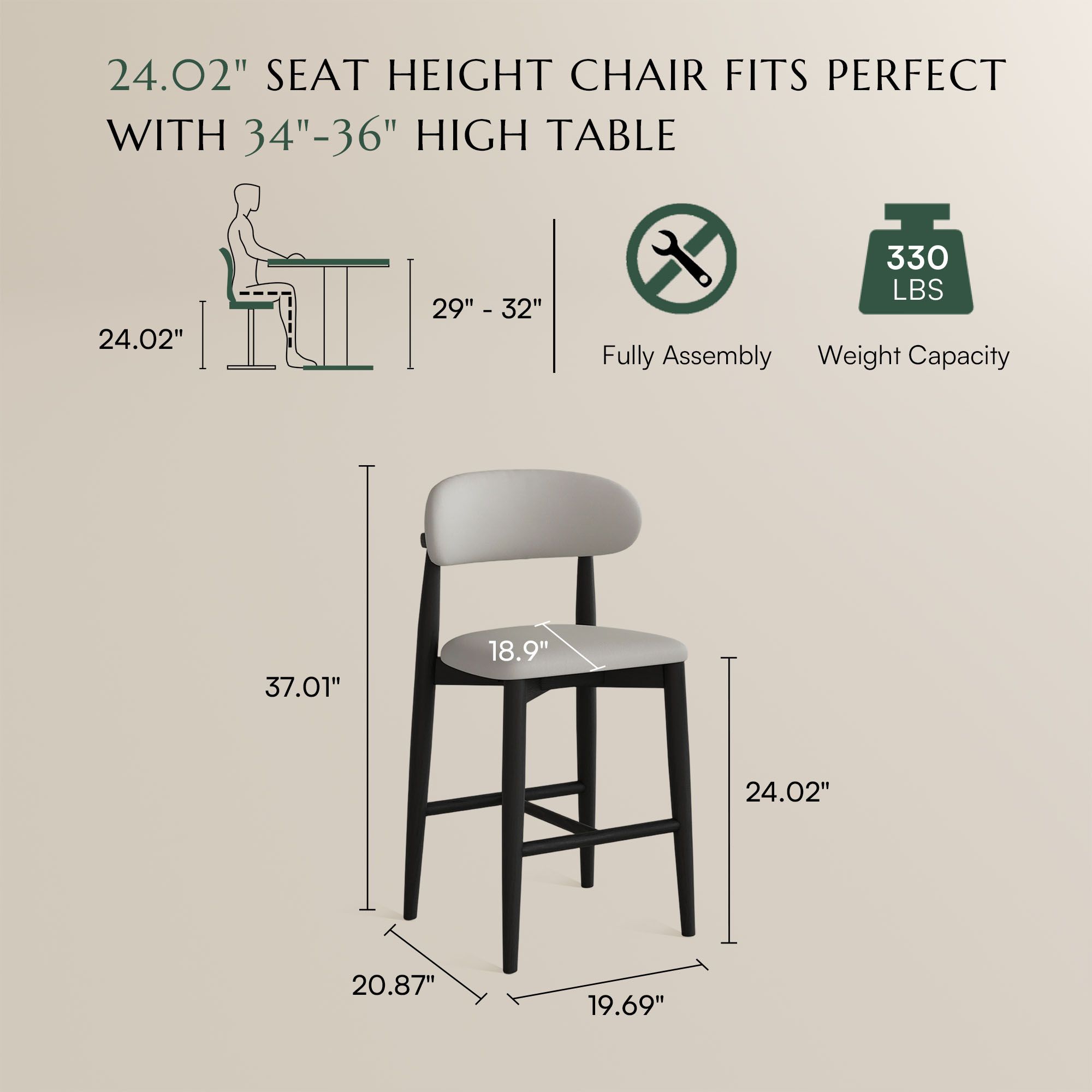 Solid Wood Beige & Black PU Leather Bar Stools & Counter Stools