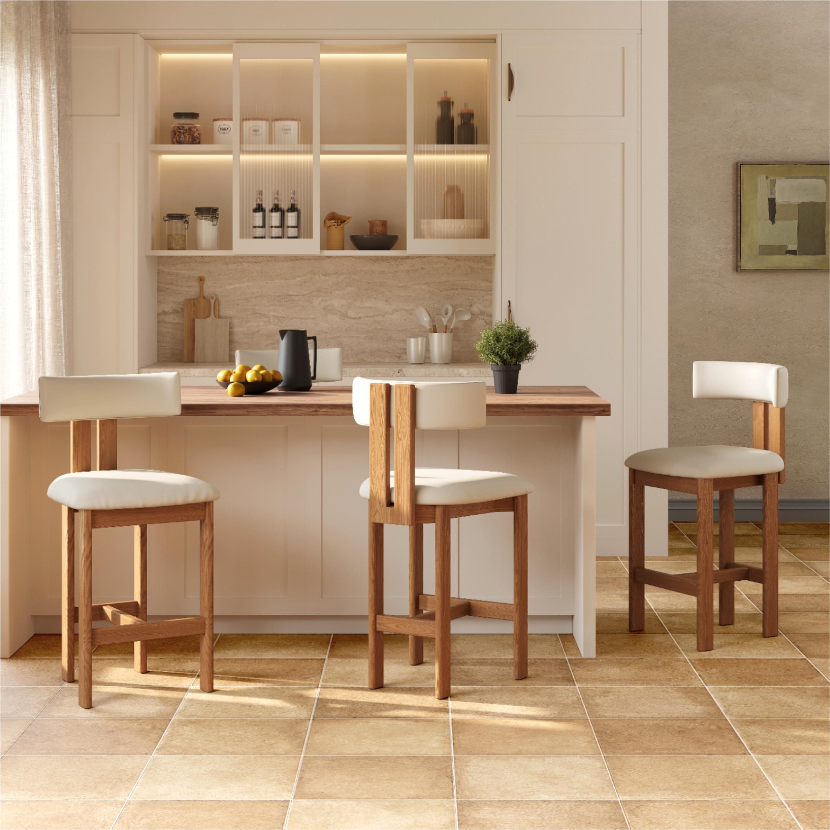Modern Beige & Light Walnut PU Leather Bar Stools & Counter Stools