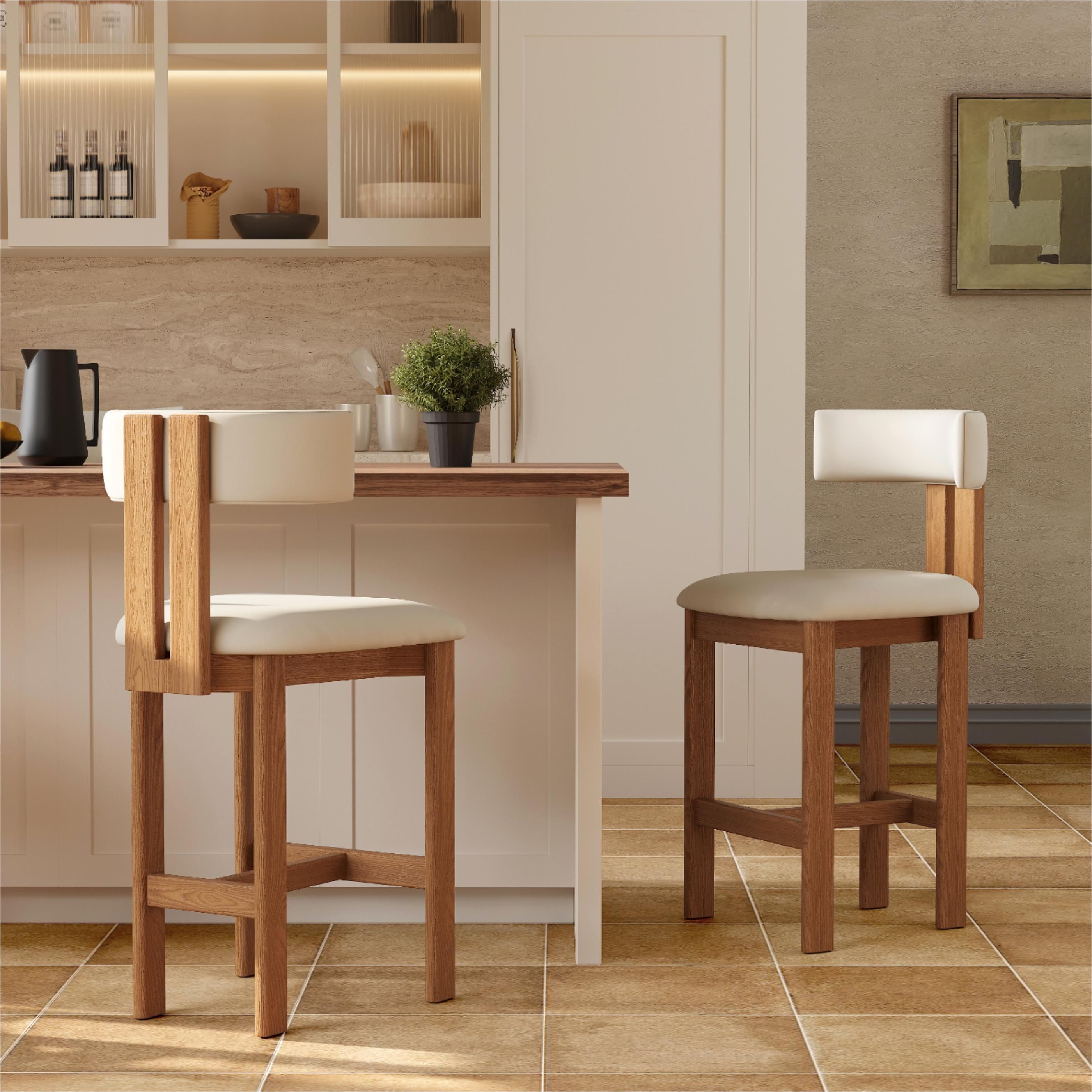 Easy Assembly Beige & Light Walnut PU Leather Bar Stools & Counter Stools