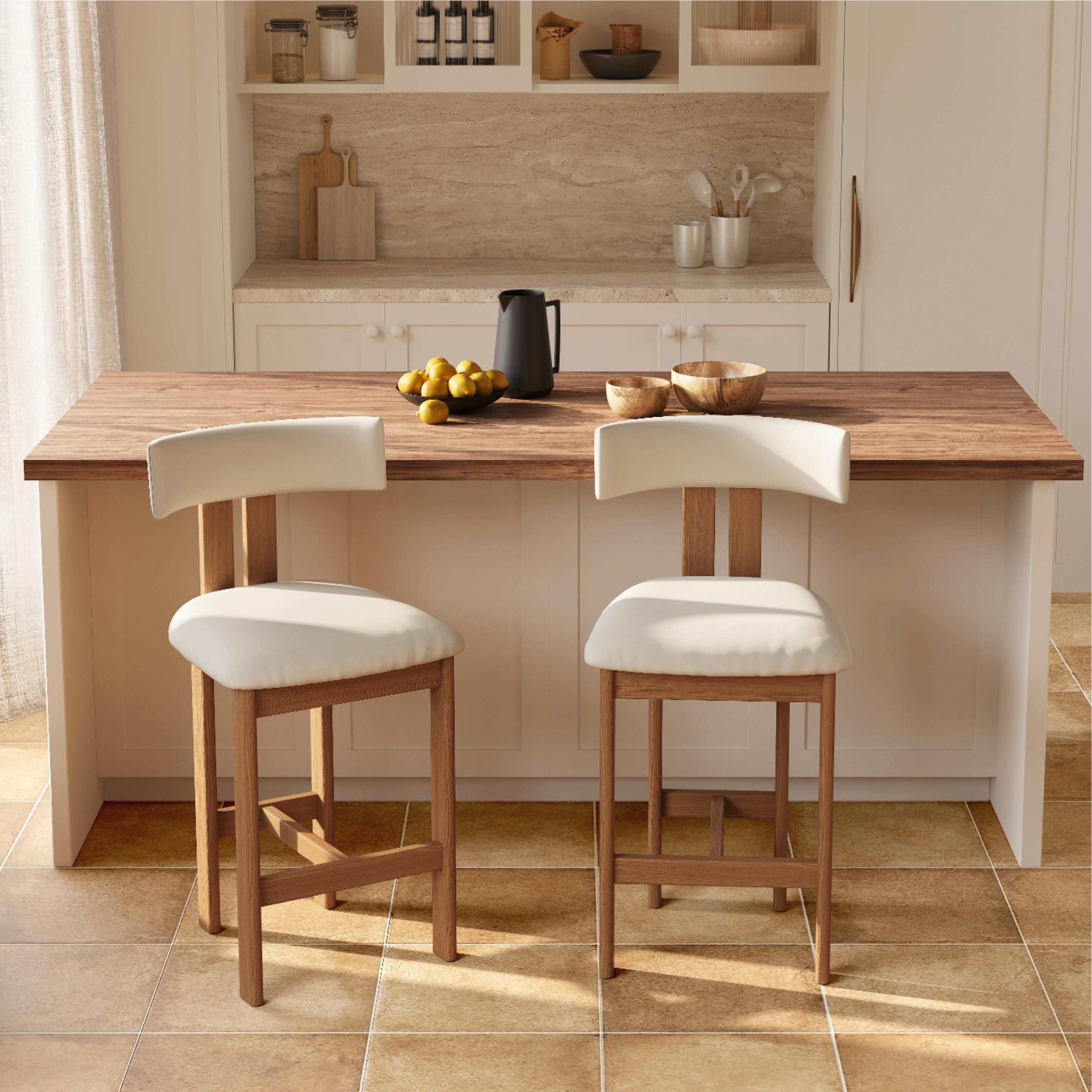 Modern Beige & Light Walnut PU Leather Bar Stools & Counter Stools