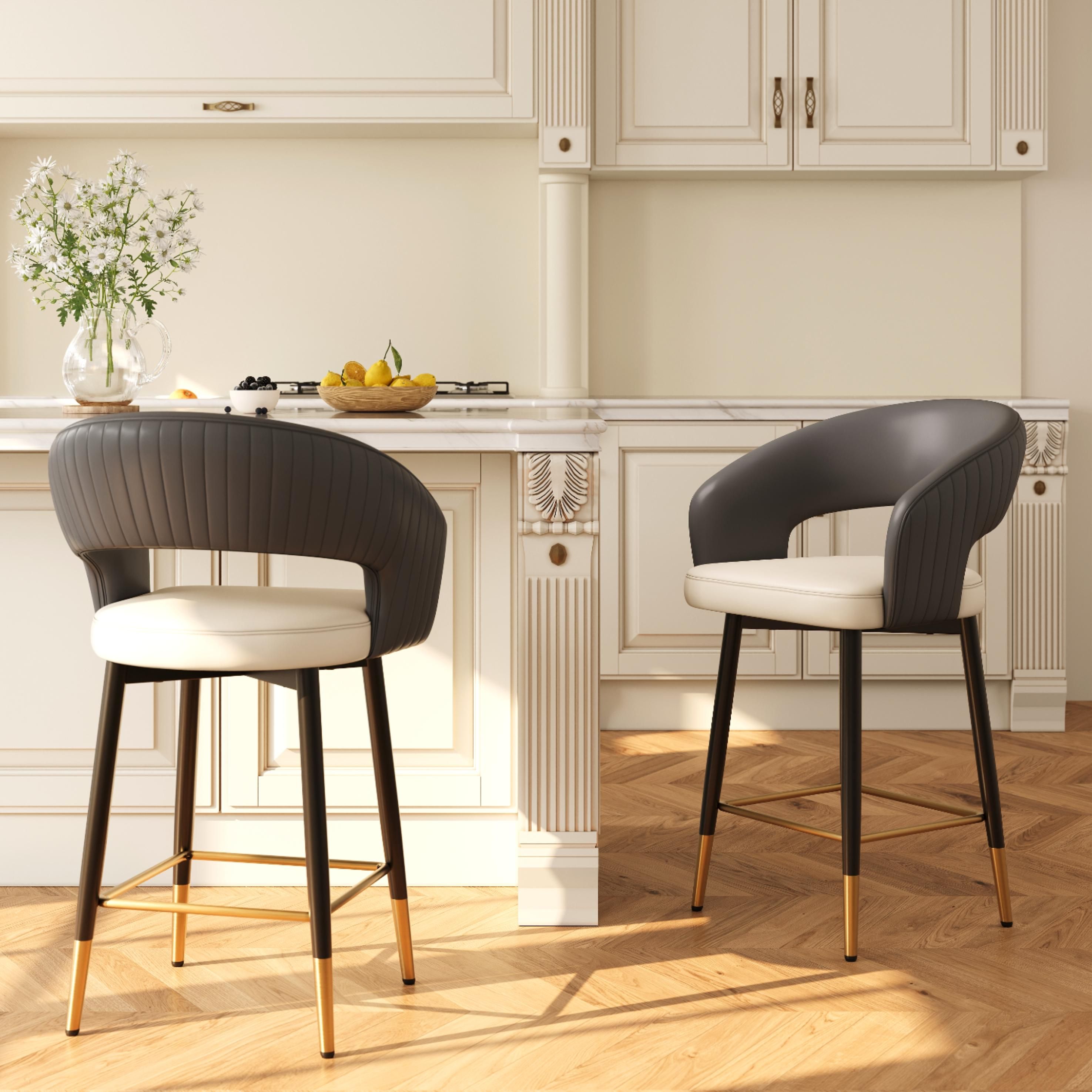 Beige & Gray PU Leather Bar Stools & Counter Stools