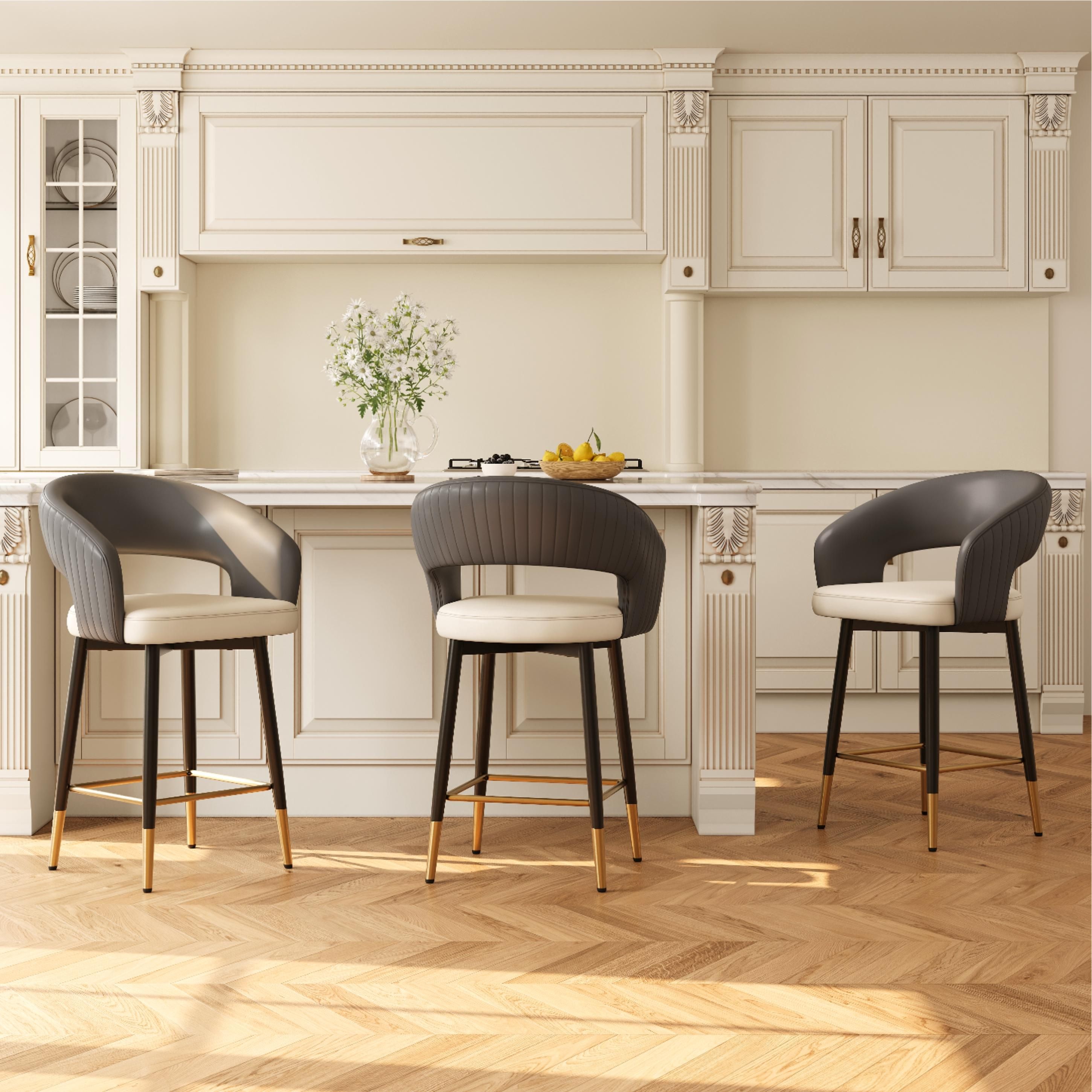 Beige & Gray PU Leather Bar Stools & Counter Stools