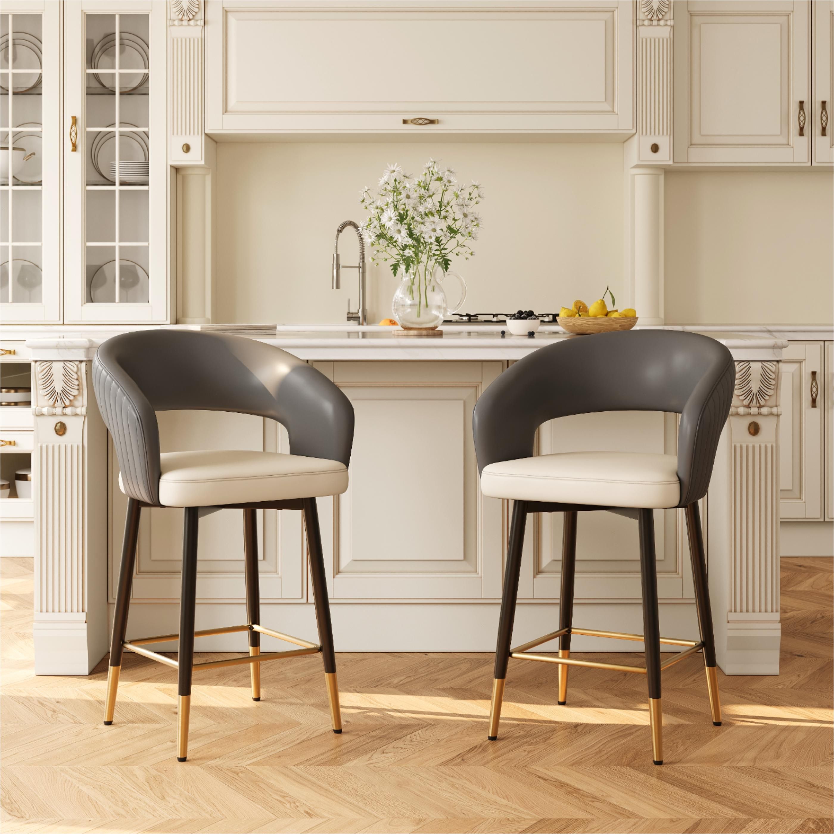 Beige & Gray PU Leather Bar Stools & Counter Stools