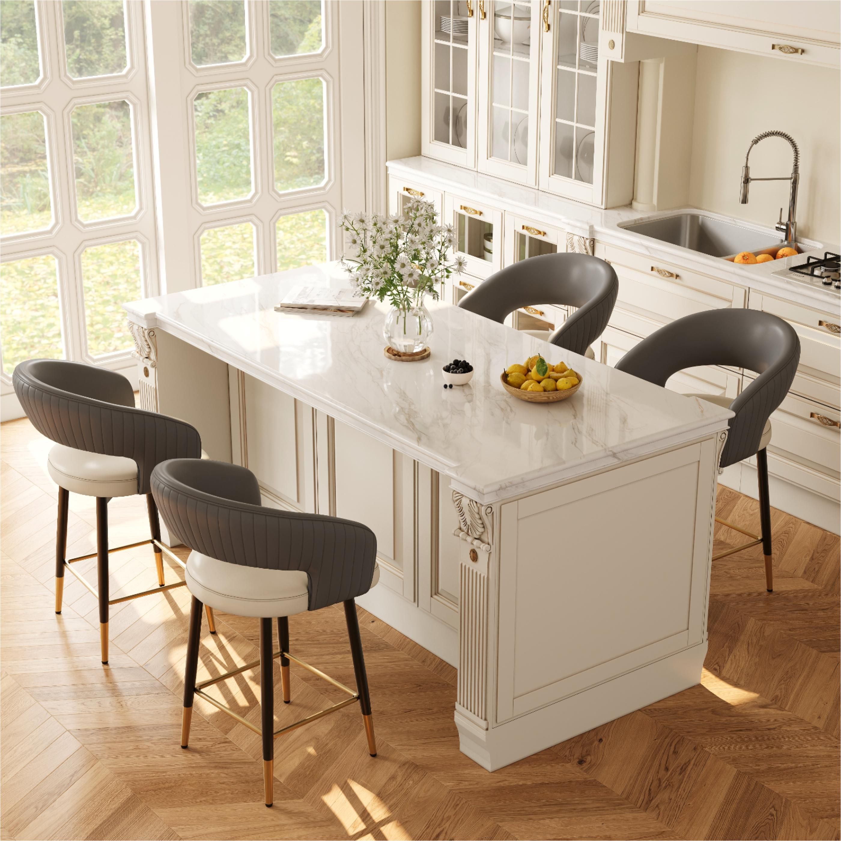 Beige & Gray PU Leather Bar Stools & Counter Stools