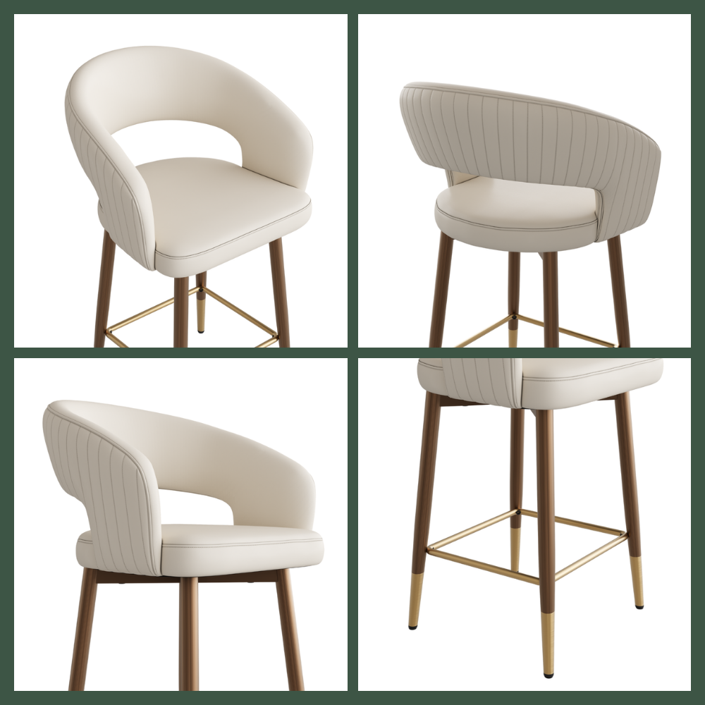 Beige & Bronze PU Leather Bar Stools & Counter Stools