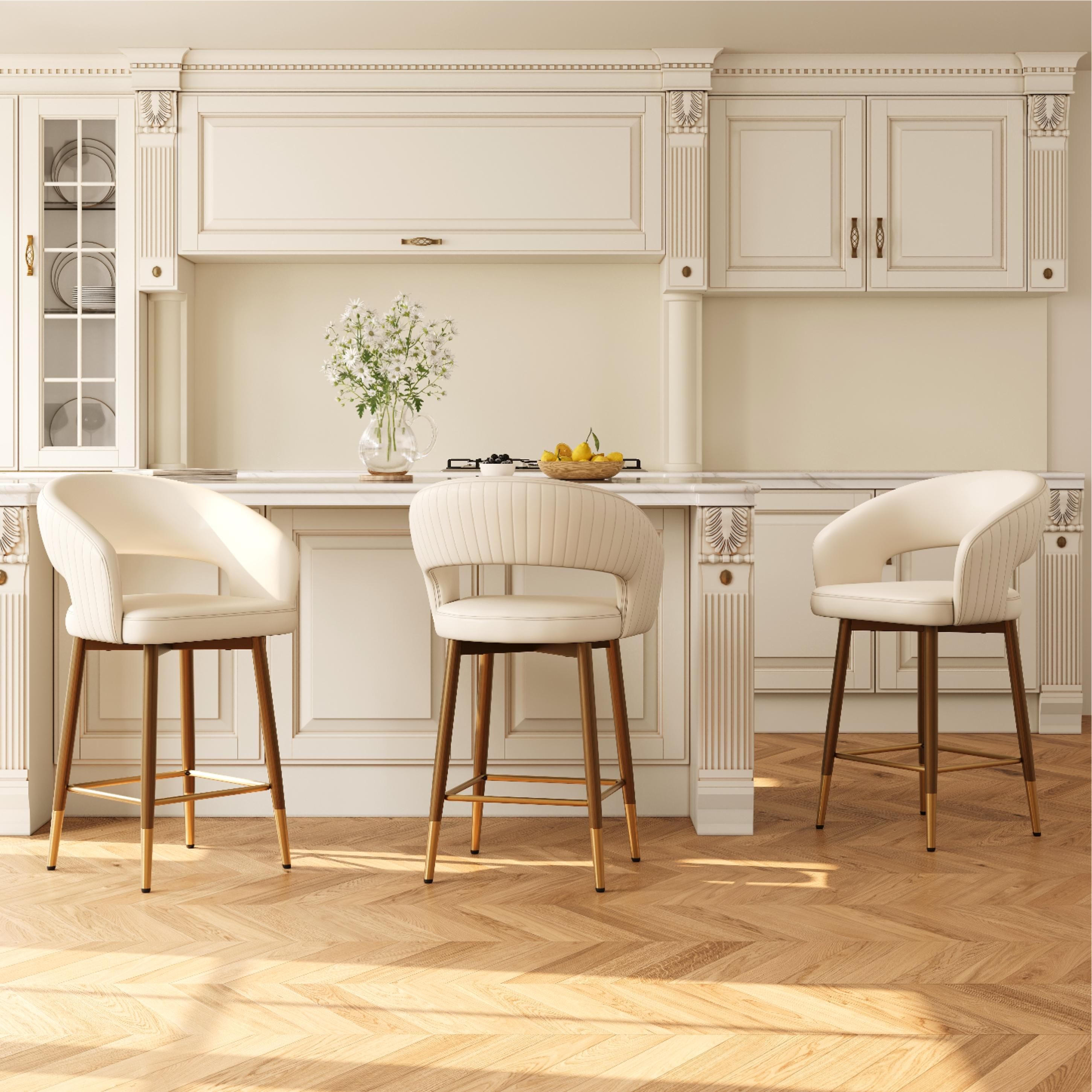 Beige & Bronze PU Leather Bar Stools & Counter Stools