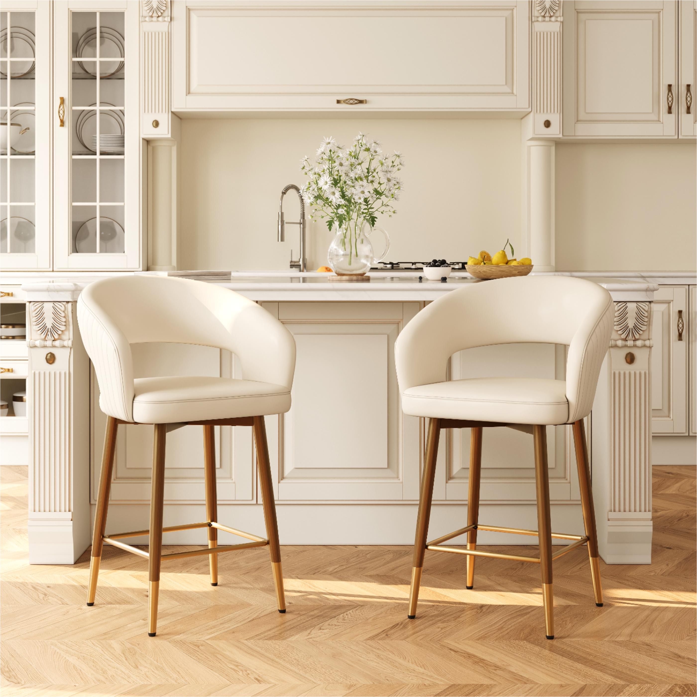 Beige & Bronze PU Leather Bar Stools & Counter Stools
