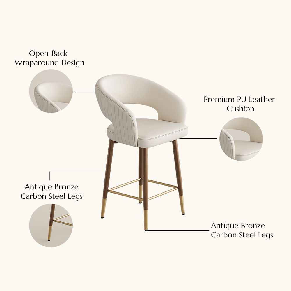 Modern Luxury Beige & Bronze PU Leather Bar Stools & Counter Stools