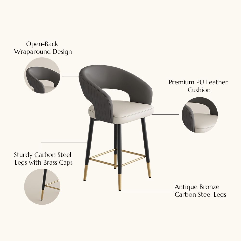 Beige Beige & Gray PU Leather Bar Stools & Counter Stools