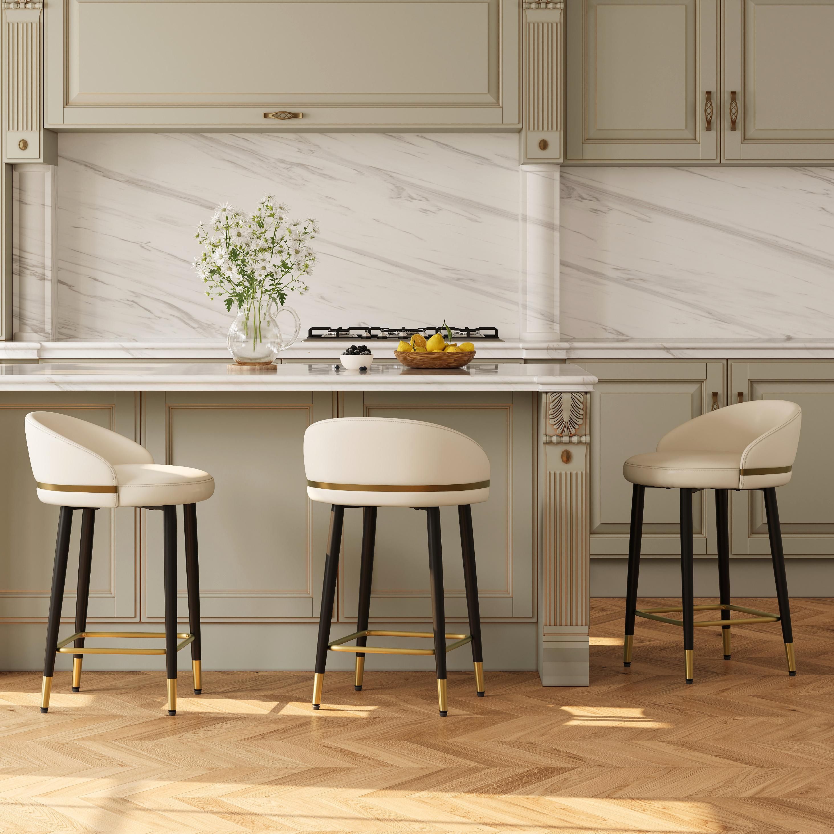 Beige & Black PU Leather Bar Stools & Counter Stools